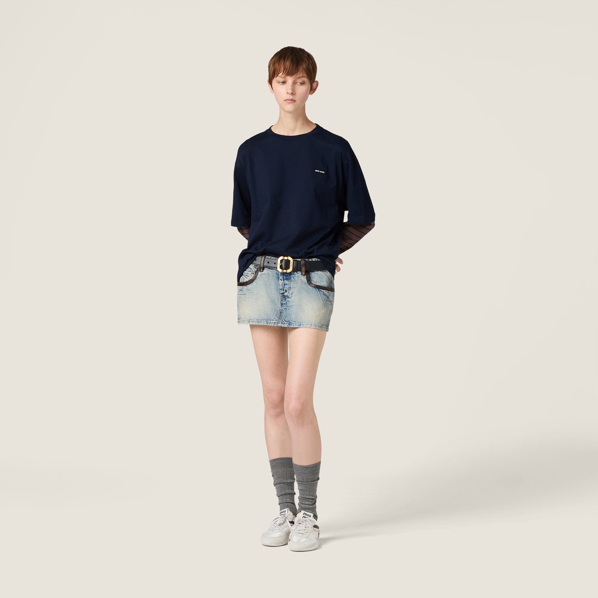 Miu Miu Layered Cotton Jersey T-shirt In Pink