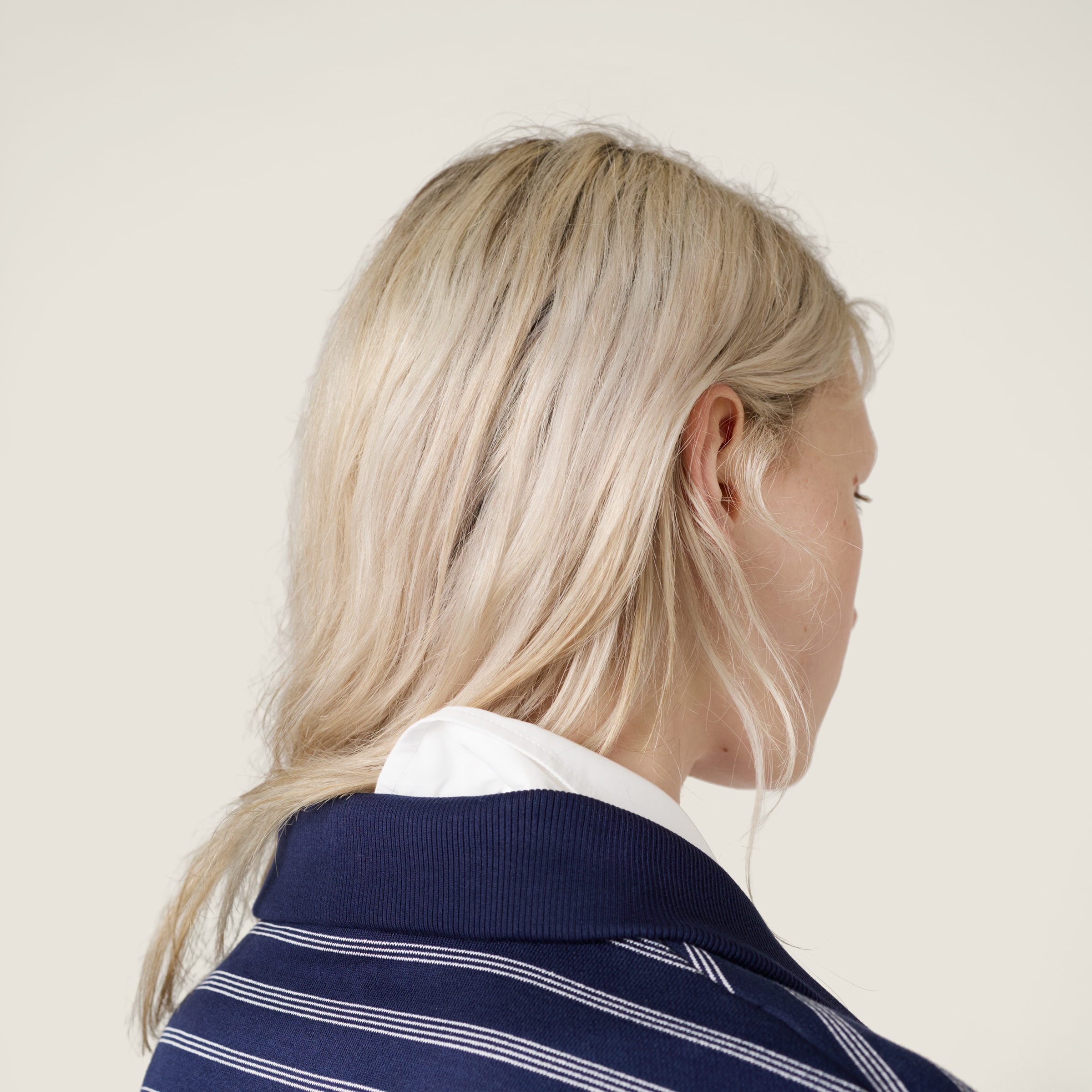 Miu Miu Striped Cotton Sweatshirt With Pointed Collar In Blue