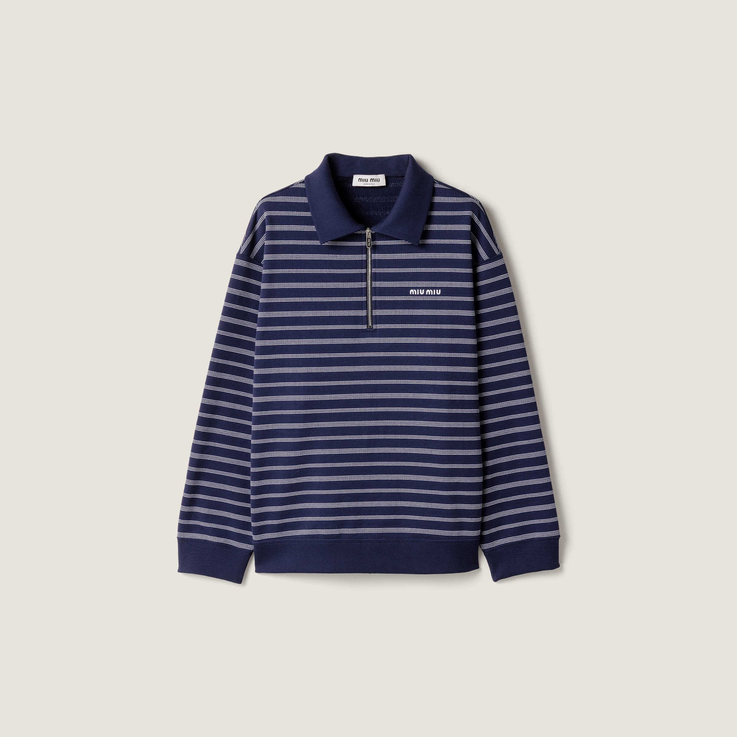Miu Miu Striped Zipper Polo Shirt