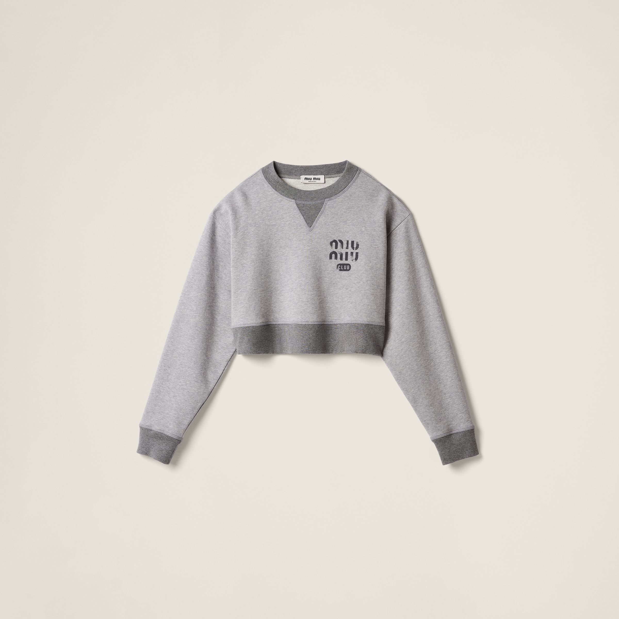 Miu Miu Cotton Fleece Sweatshirt In Grey