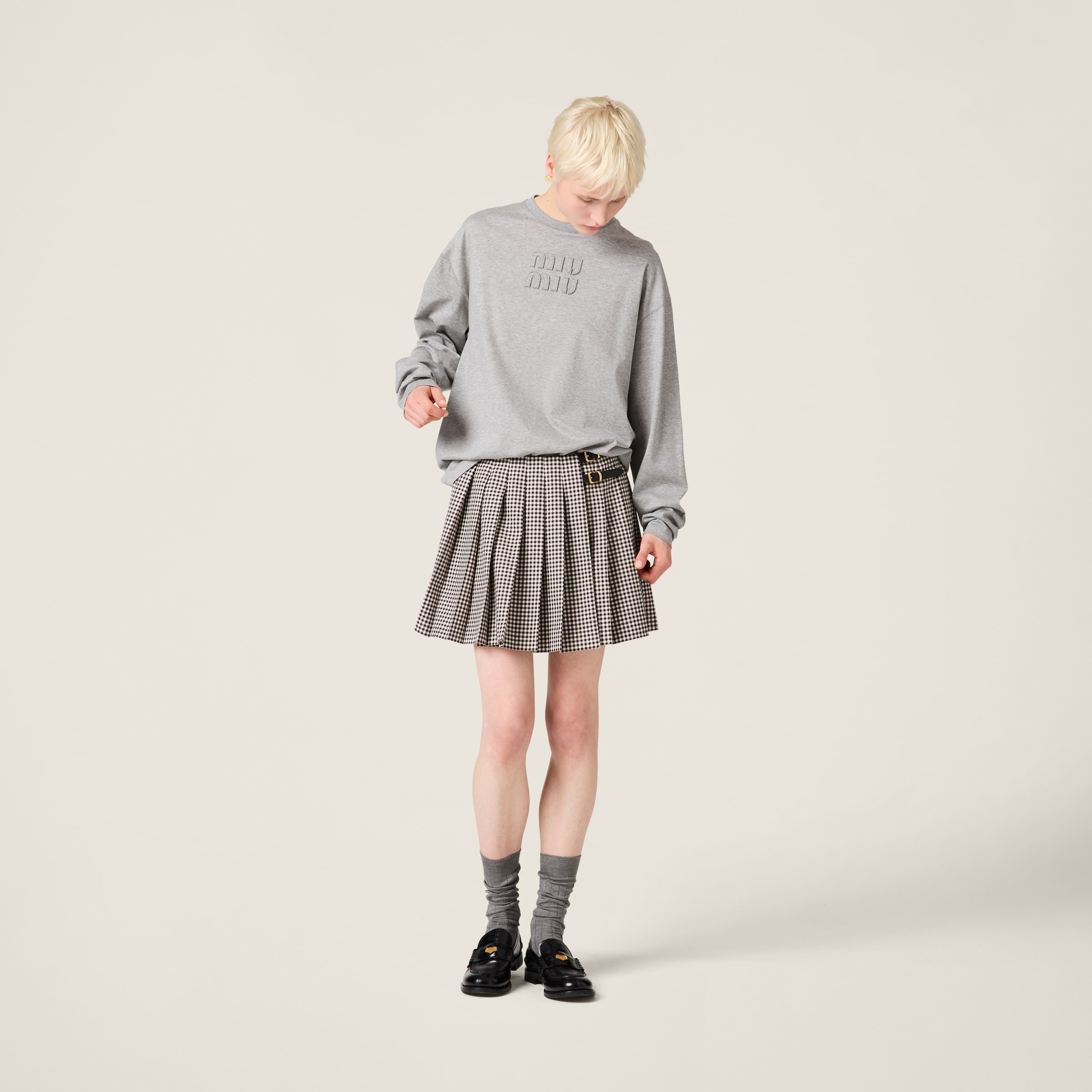 Miu Miu Grey Cotton T-shirt With Logo In Grey
