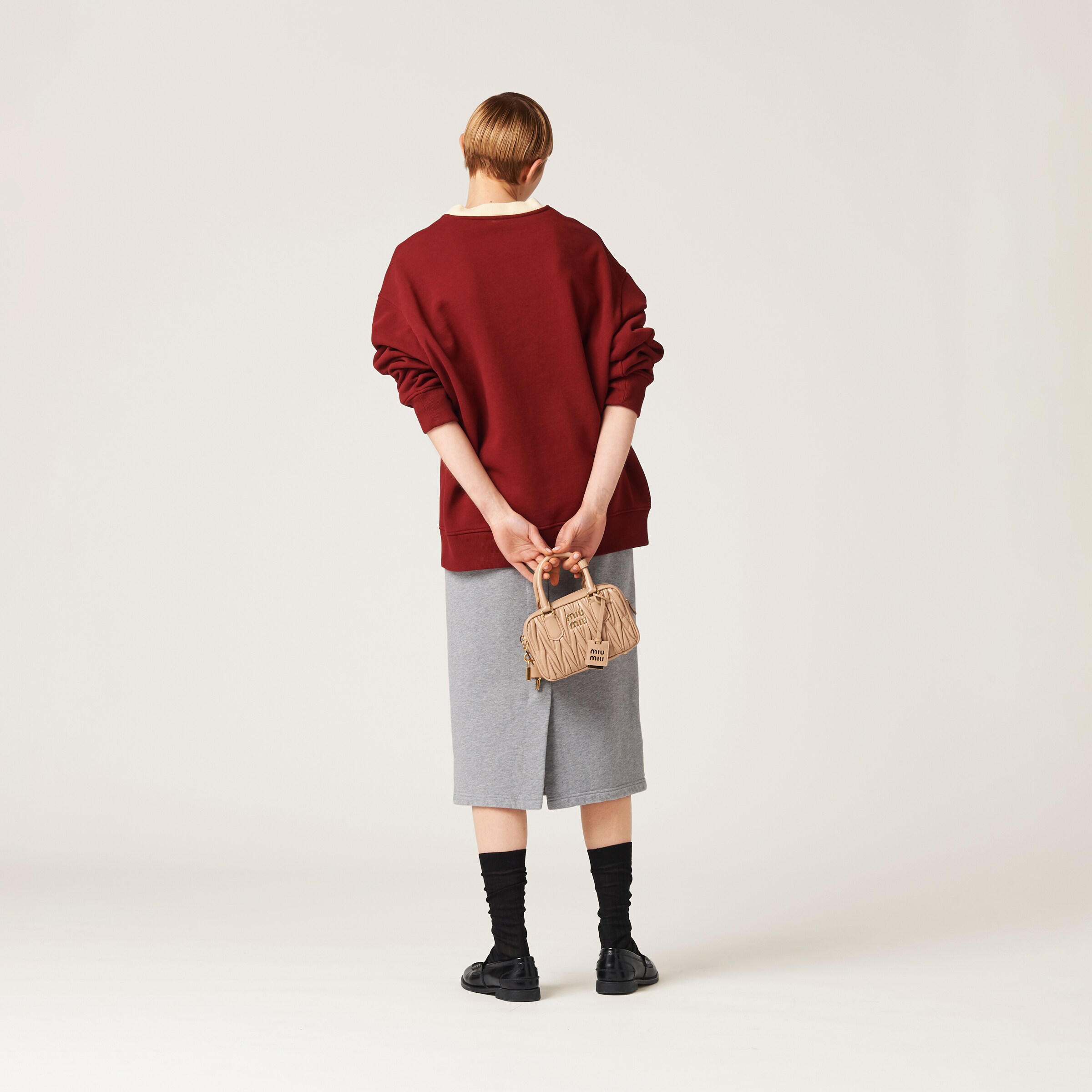 Burgundy/vanilla Cotton Fleece Sweatshirt With Embroidered Logo Miu Miu