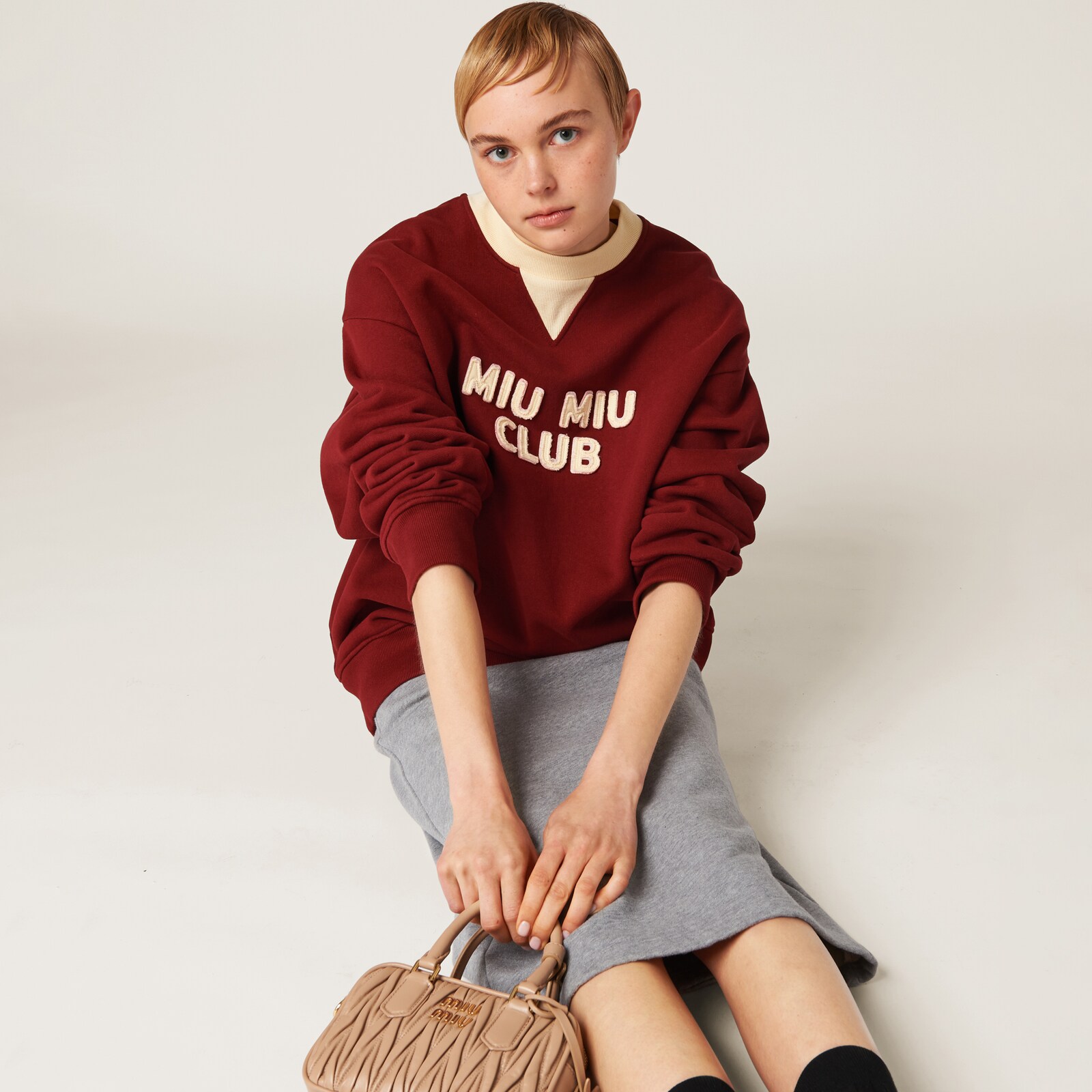 Burgundy/vanilla Cotton Fleece Sweatshirt With Embroidered Logo Miu Miu