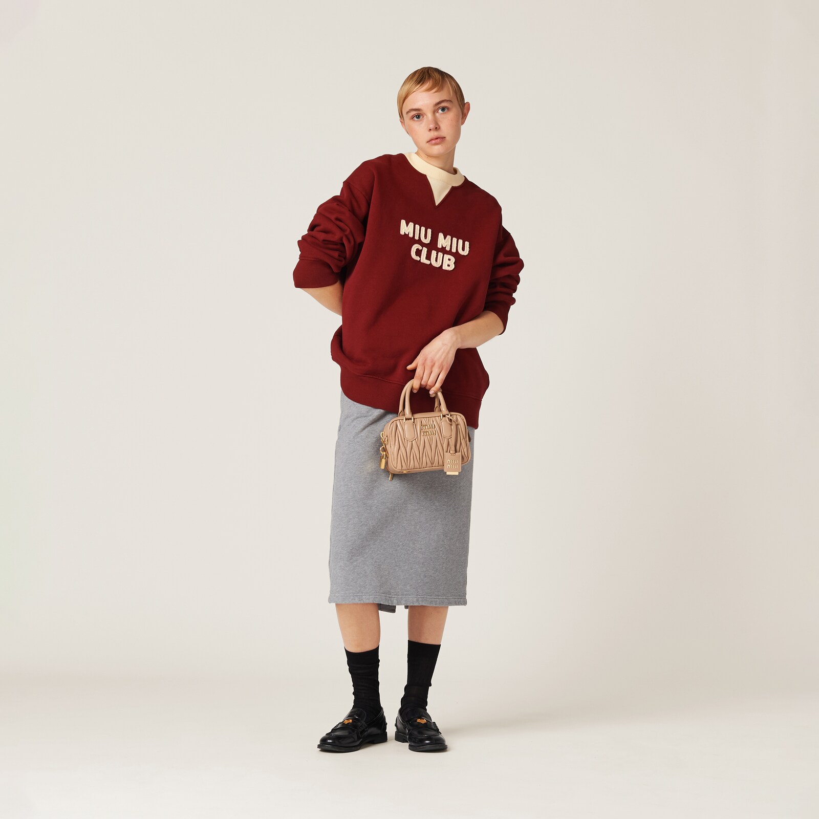 Burgundy/vanilla Cotton Fleece Sweatshirt With Embroidered Logo Miu Miu