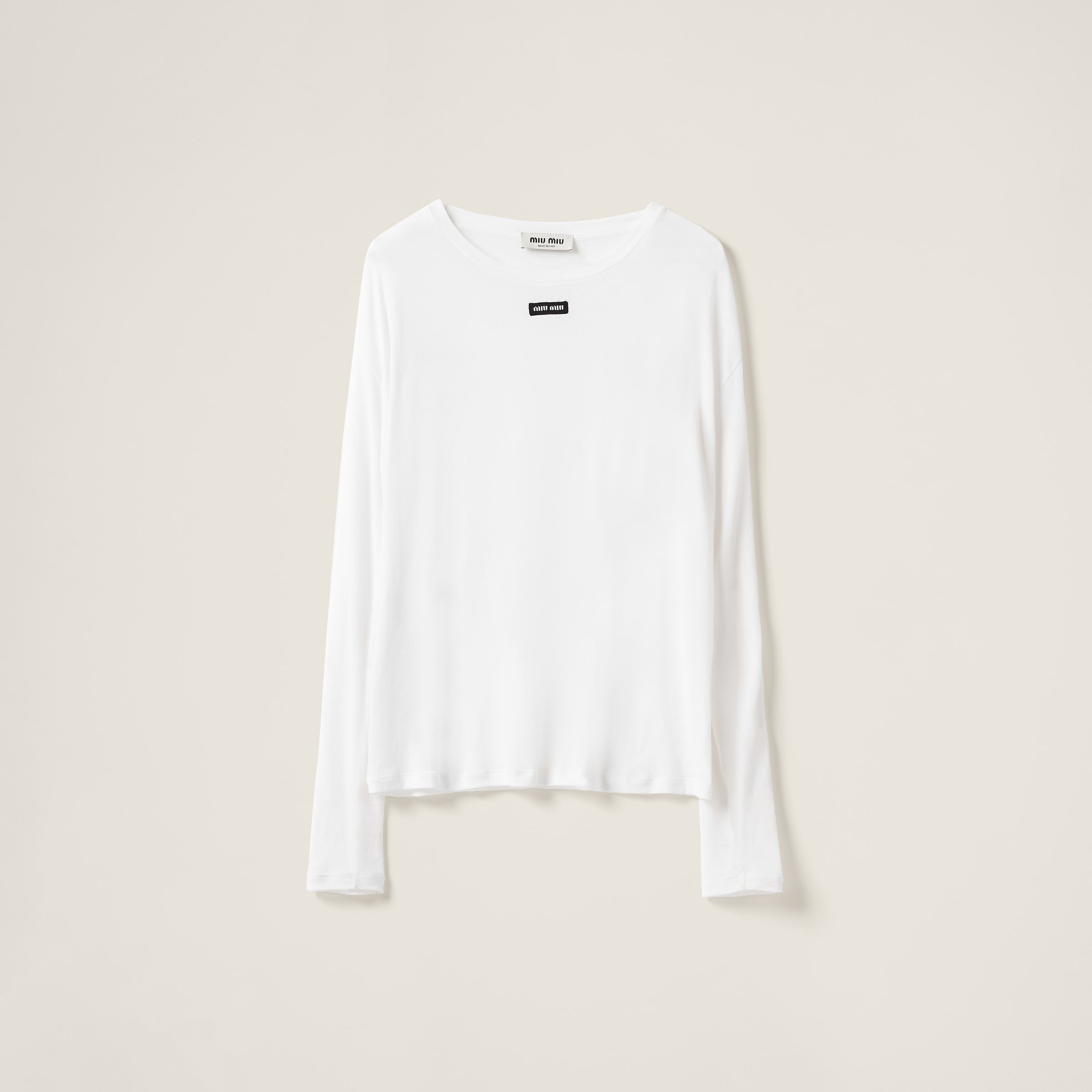 White Long-sleeved Cotton T-shirt | Miu Miu