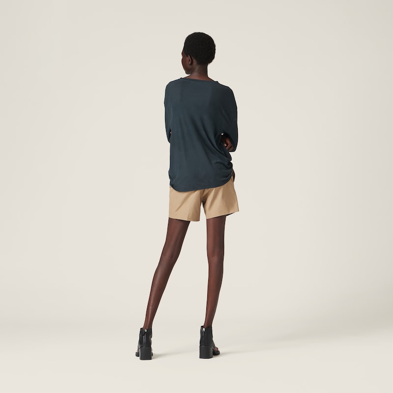 Long-sleeved garment-dyed ribbed knit jersey T-shirt