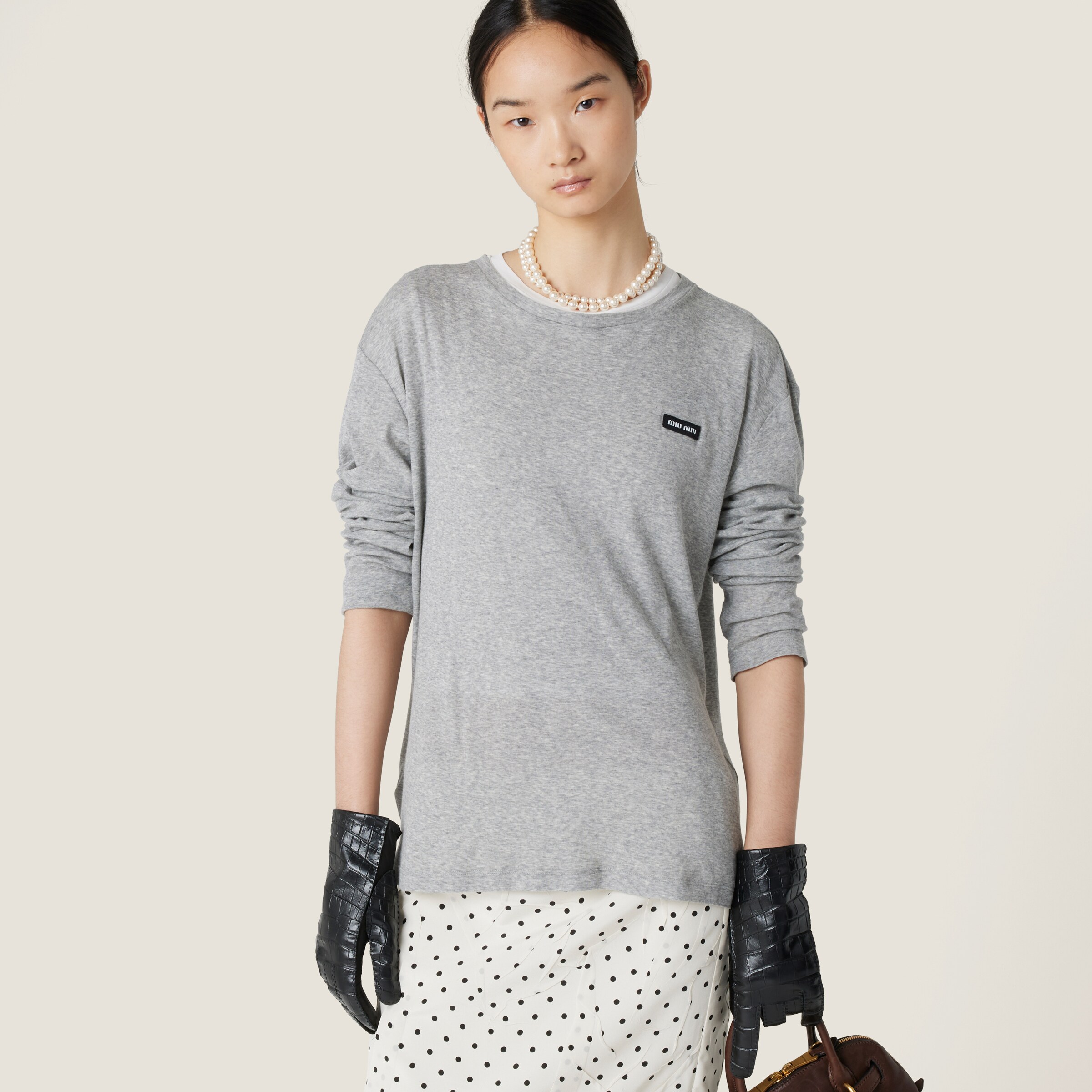 Miumiu 2026 Crew Neck Short-Sleeve T-Shirt with Logo Cotton 344319