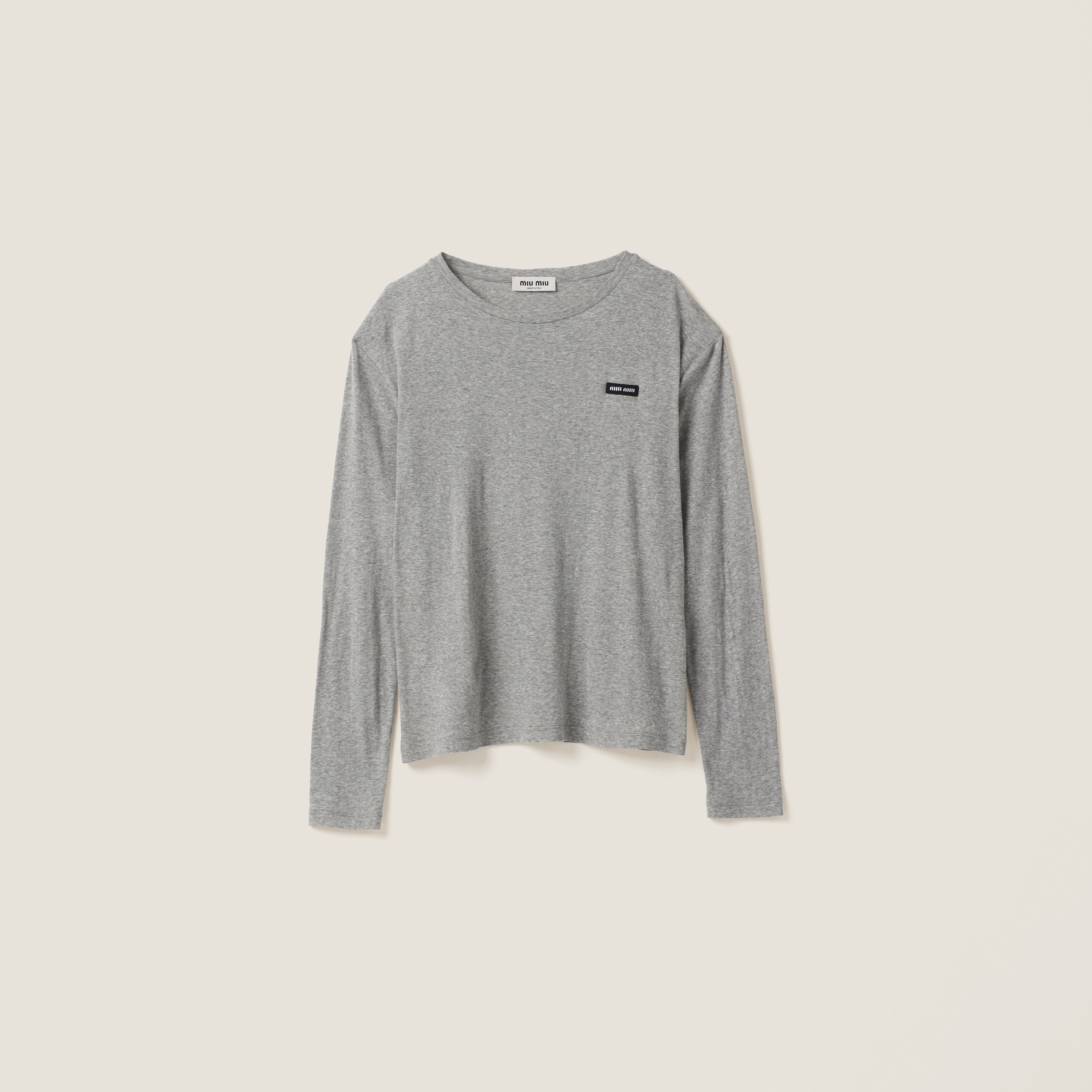 Miu Miu Long-sleeved Ribbed Jersey T-shirt In Grey