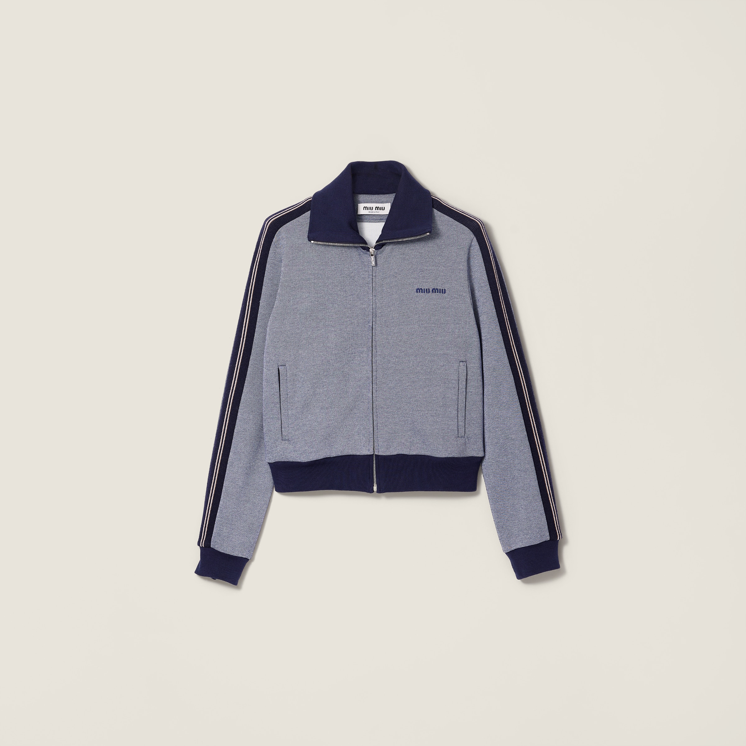 Navy Jersey Zipper Sweatshirt | Miu Miu