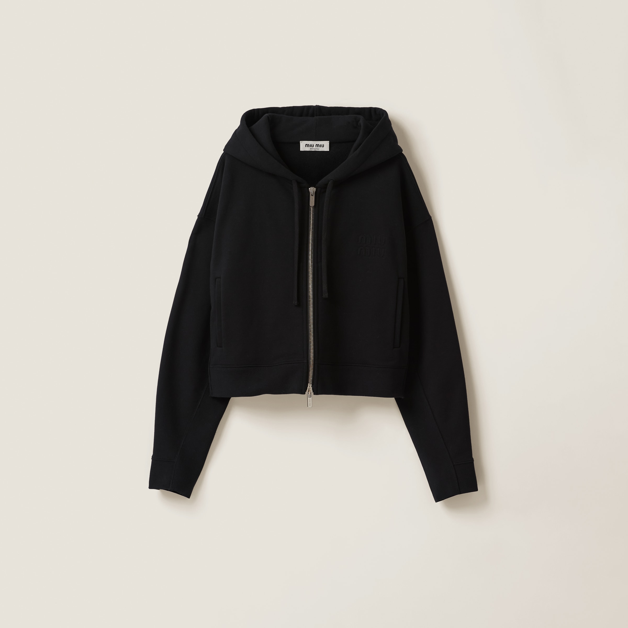 Miu Miu Cotton Hoodie In Black | ModeSens