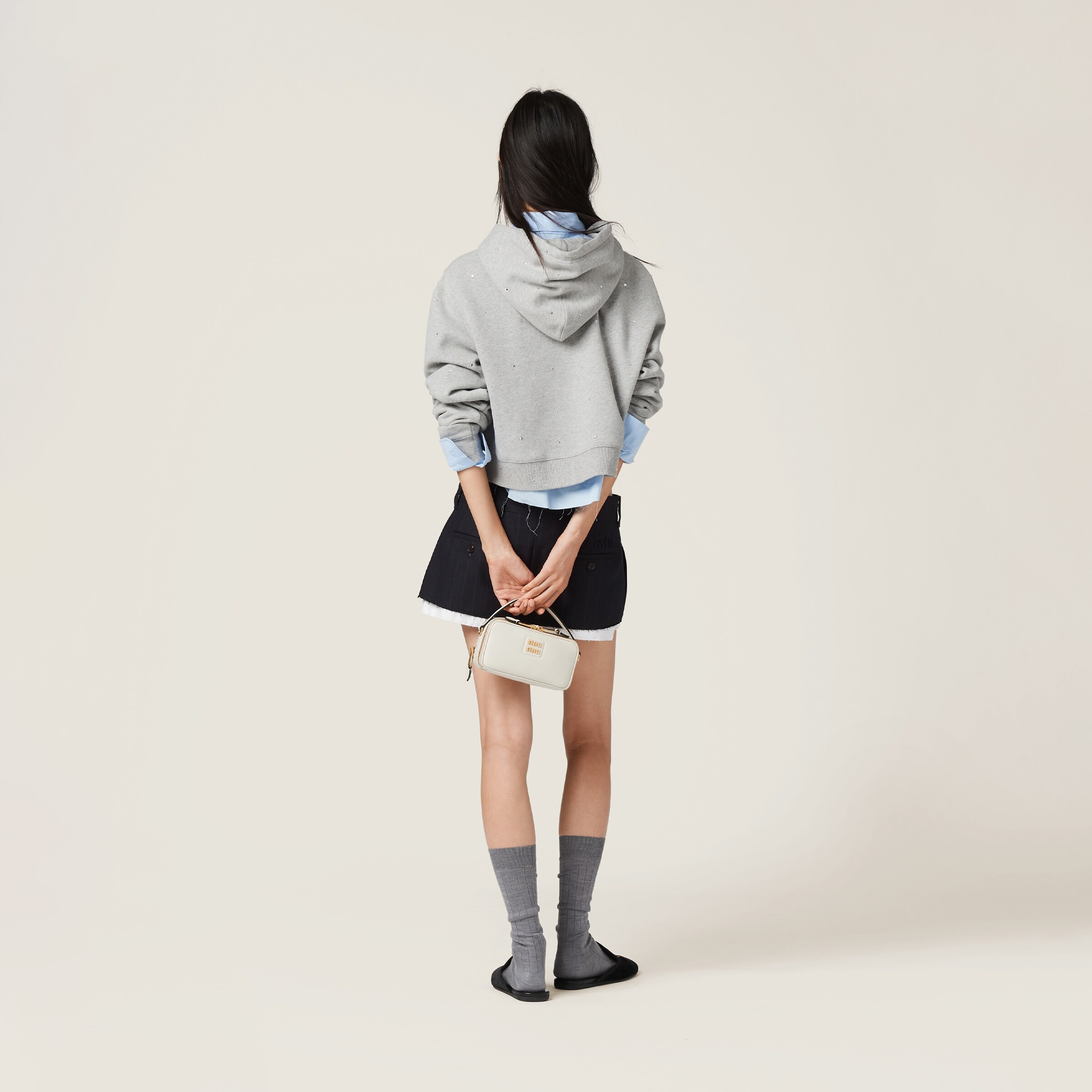 Grey Cotton Fleece Hoodie | Miu Miu