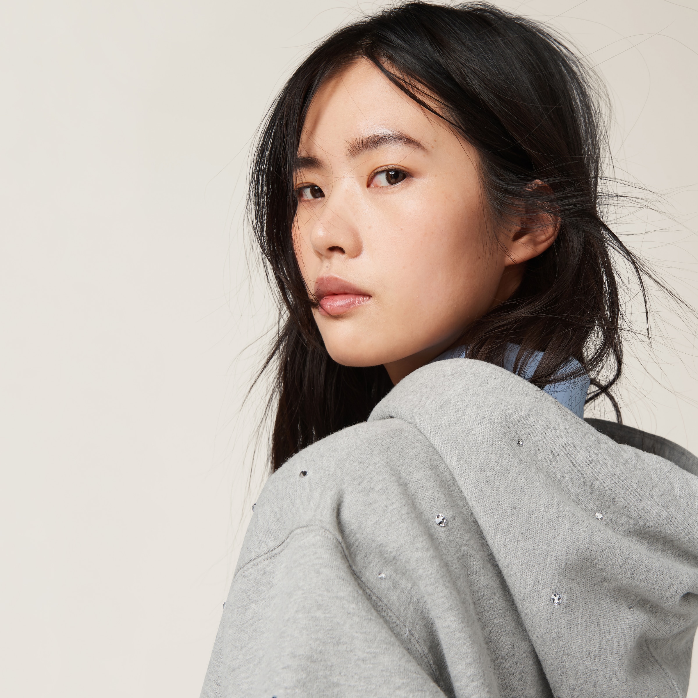 Grey Cotton Fleece Hoodie | Miu Miu Grey Cotton Fleece Hoodie | Miu Miu
