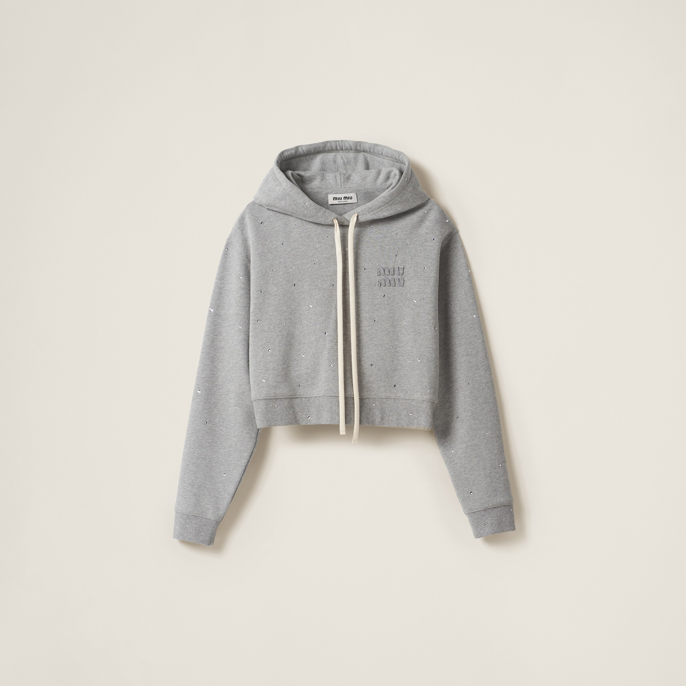 Miu Miu Cotton Fleece Hoodie In Grey | ModeSens