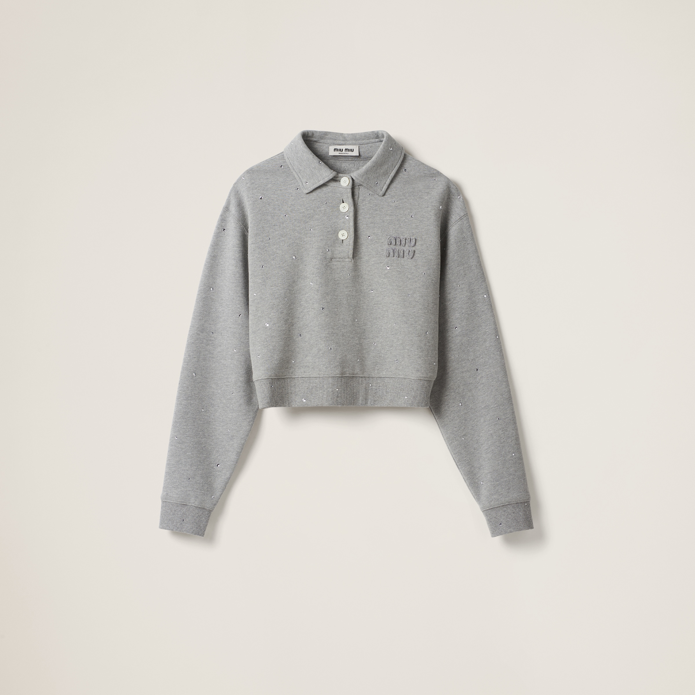 Grey Cotton Fleece Polo Shirt | Miu Miu Grey Cotton Fleece Polo Shirt | Miu Miu