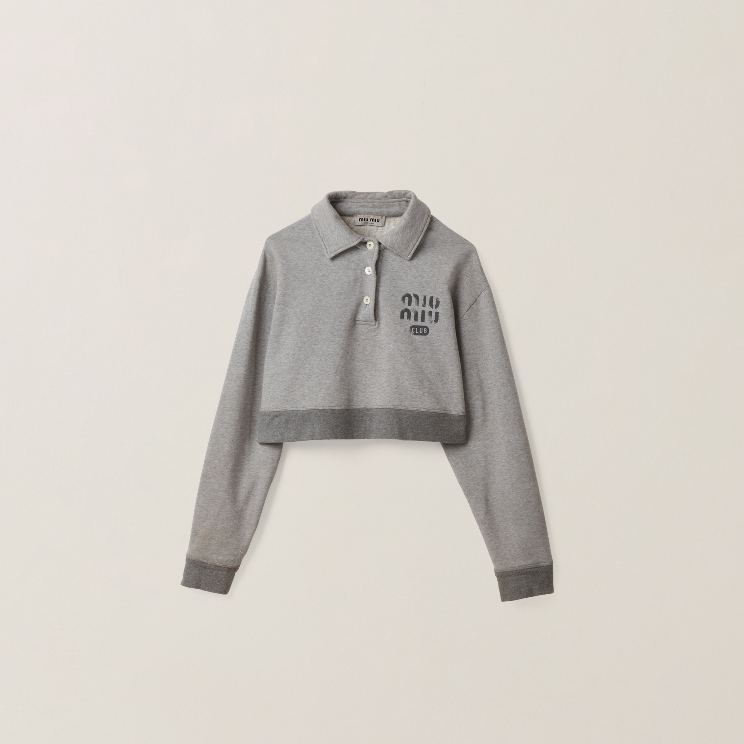 Miumiu 2026 Embroidered Poplin Collar Polo Gray Wool
