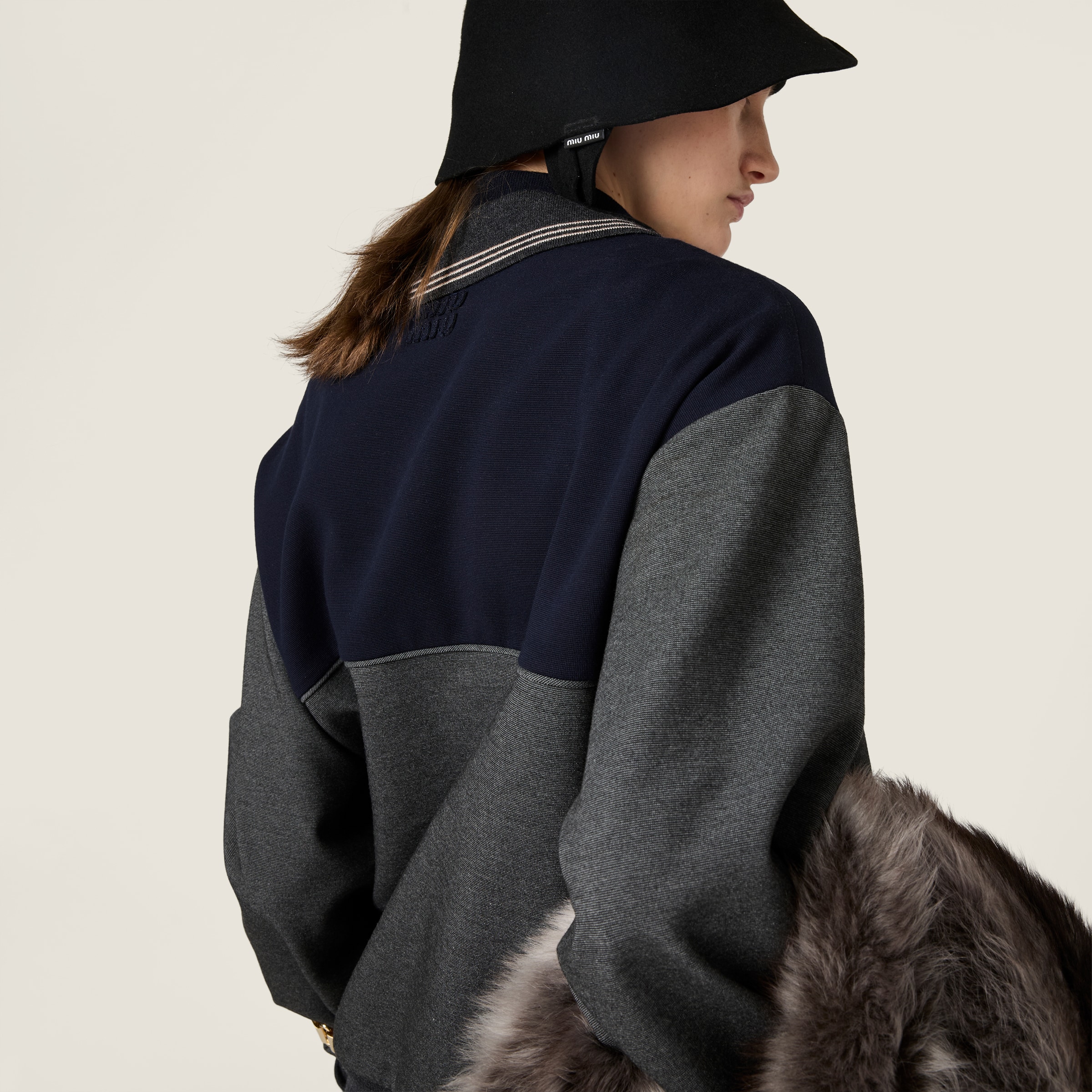 アンソラサイトグレー/ブルー ジッパー スウェットシャツ | Miu Miu