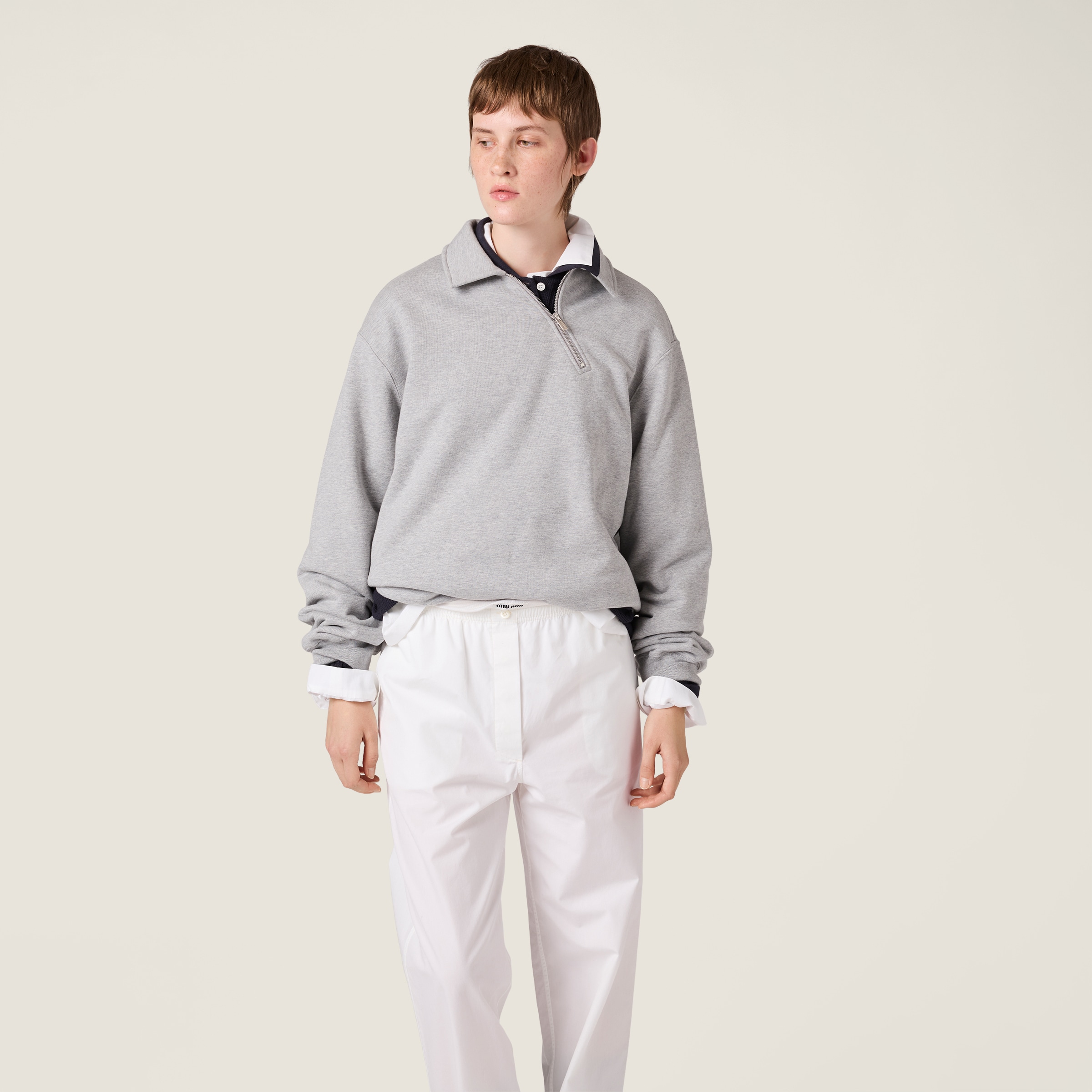 Grey Zippered Cotton Fleece Jacket | Miu Miu - United States