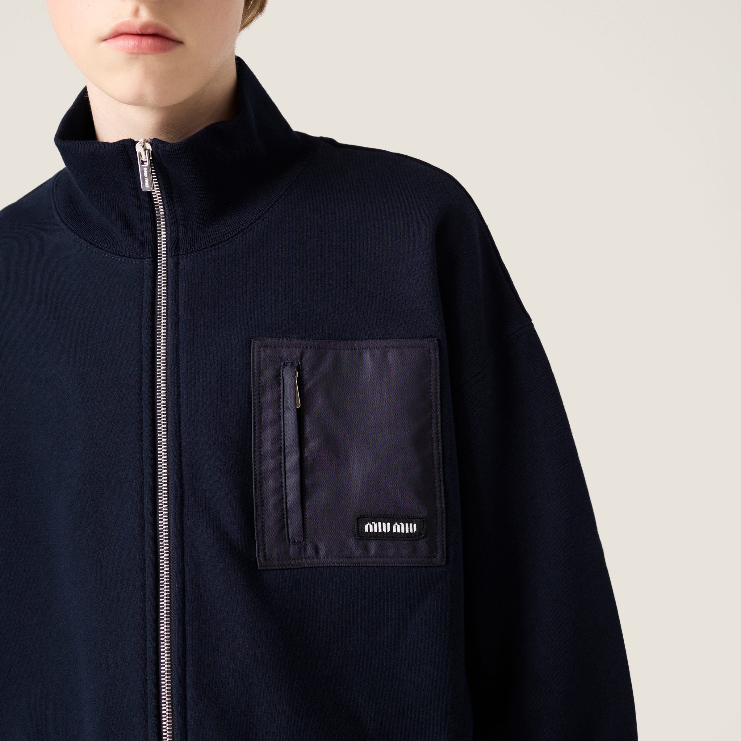 Miu Miu Zippered Fleece Jacket In Blue