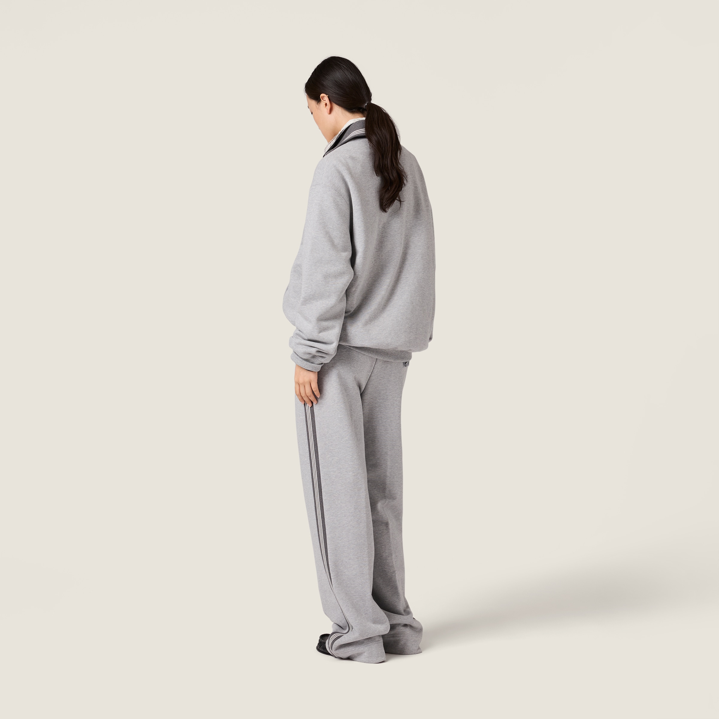 Grey Zippered Cotton Fleece Jacket | Miu Miu