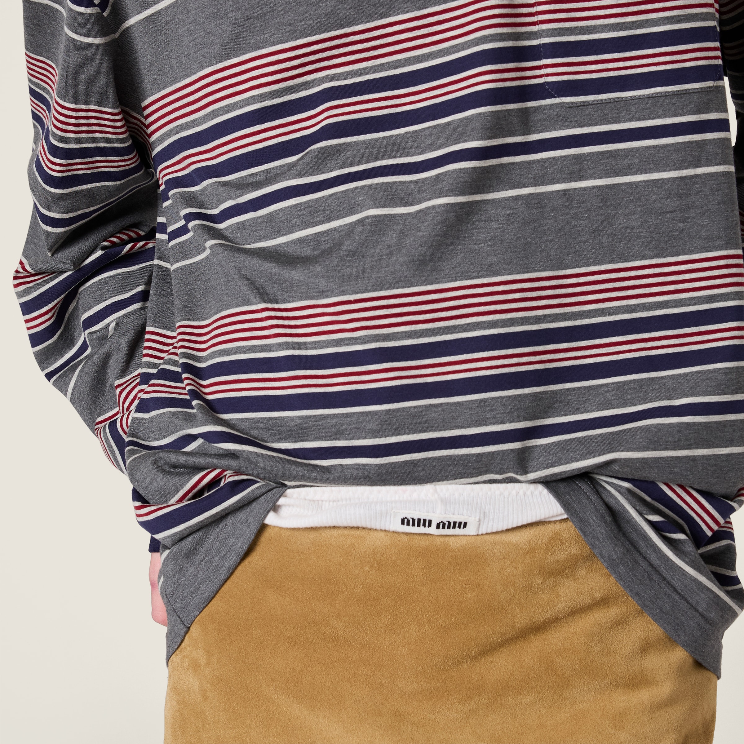 Slate Gray/blue Striped Jersey T-shirt | Miu Miu - United States