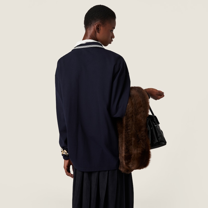 Cotton piqué zippered polo shirt