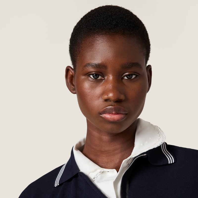 Cotton piqué zippered polo shirt