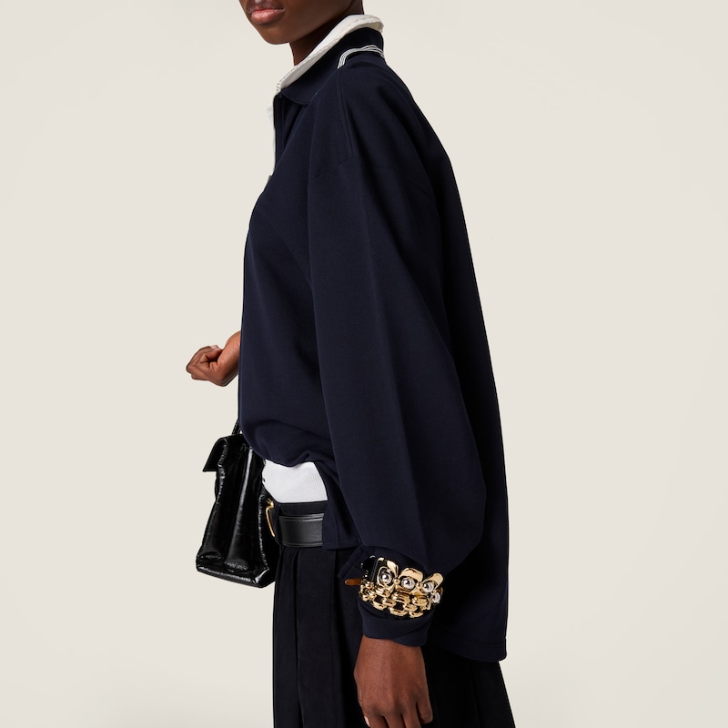 Cotton piqué zippered polo shirt