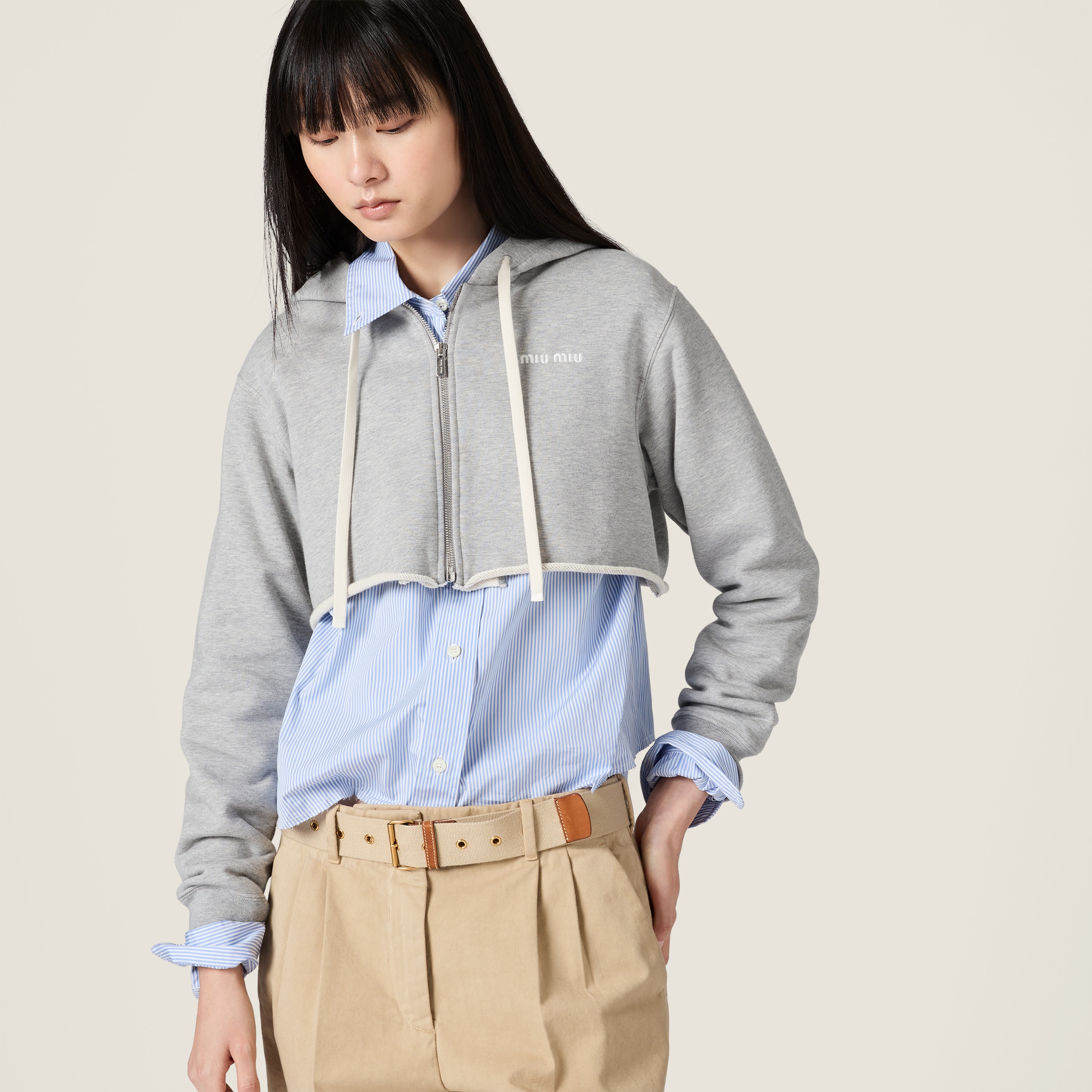 Grey Cropped Hoodie Jacket | Miu Miu - United States