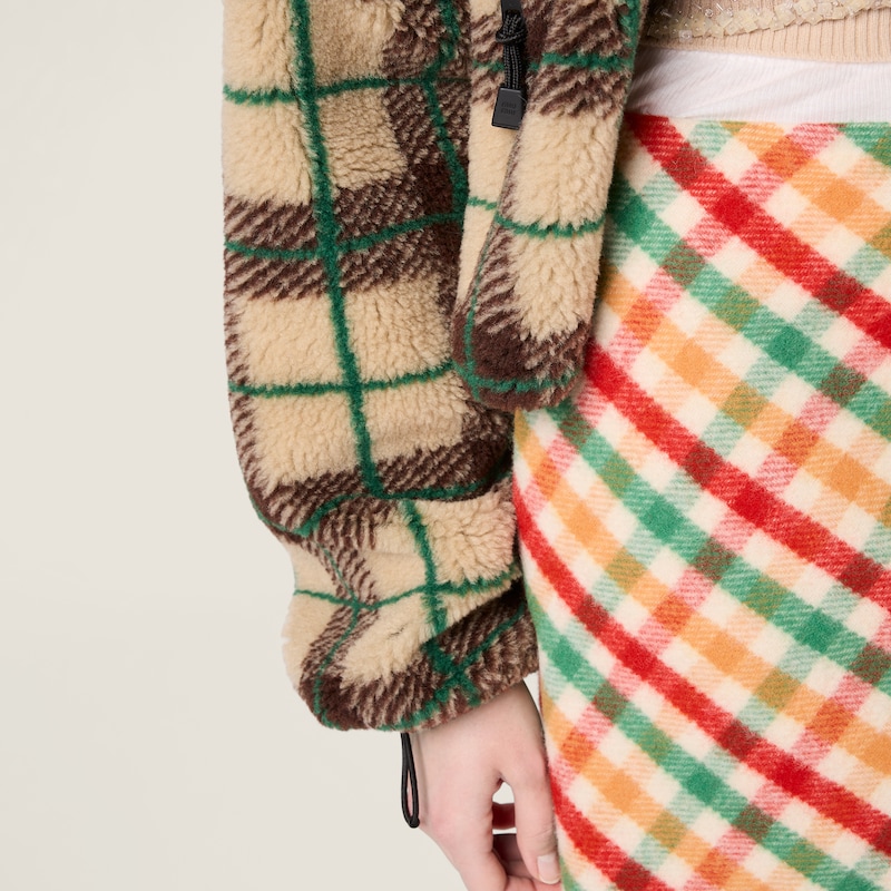 Checked teddy jacket with zipper