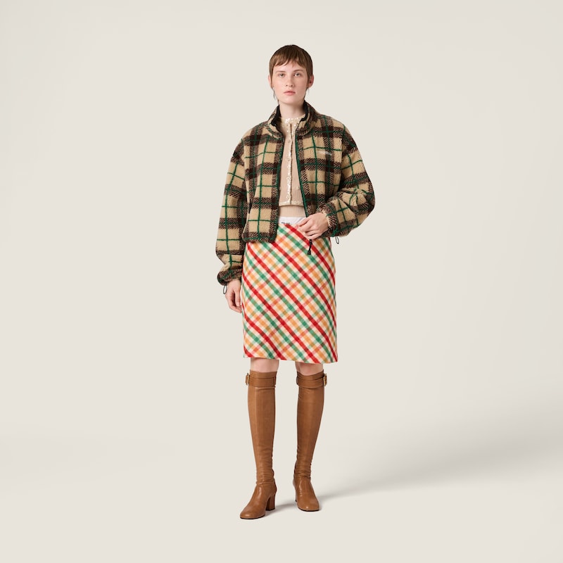 Checked teddy jacket with zipper