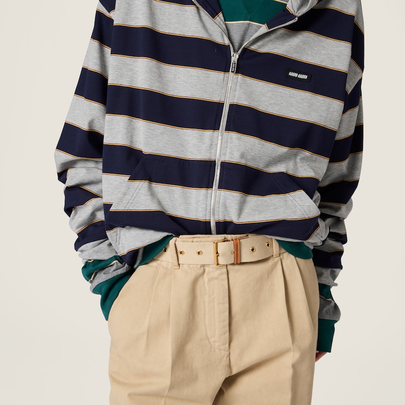 条纹平纹针织连帽卫衣