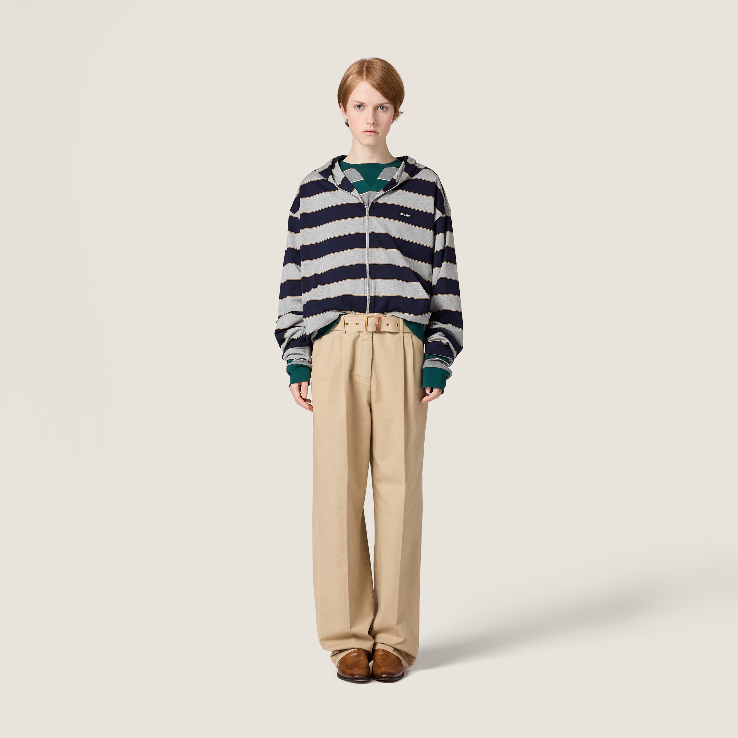 Blue/grey Striped Jersey Hoodie | Miu Miu