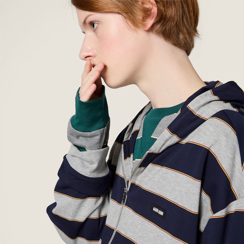 条纹平纹针织运动衫