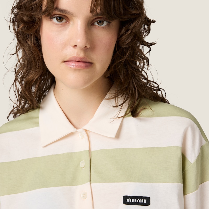 Striped jersey polo shirt