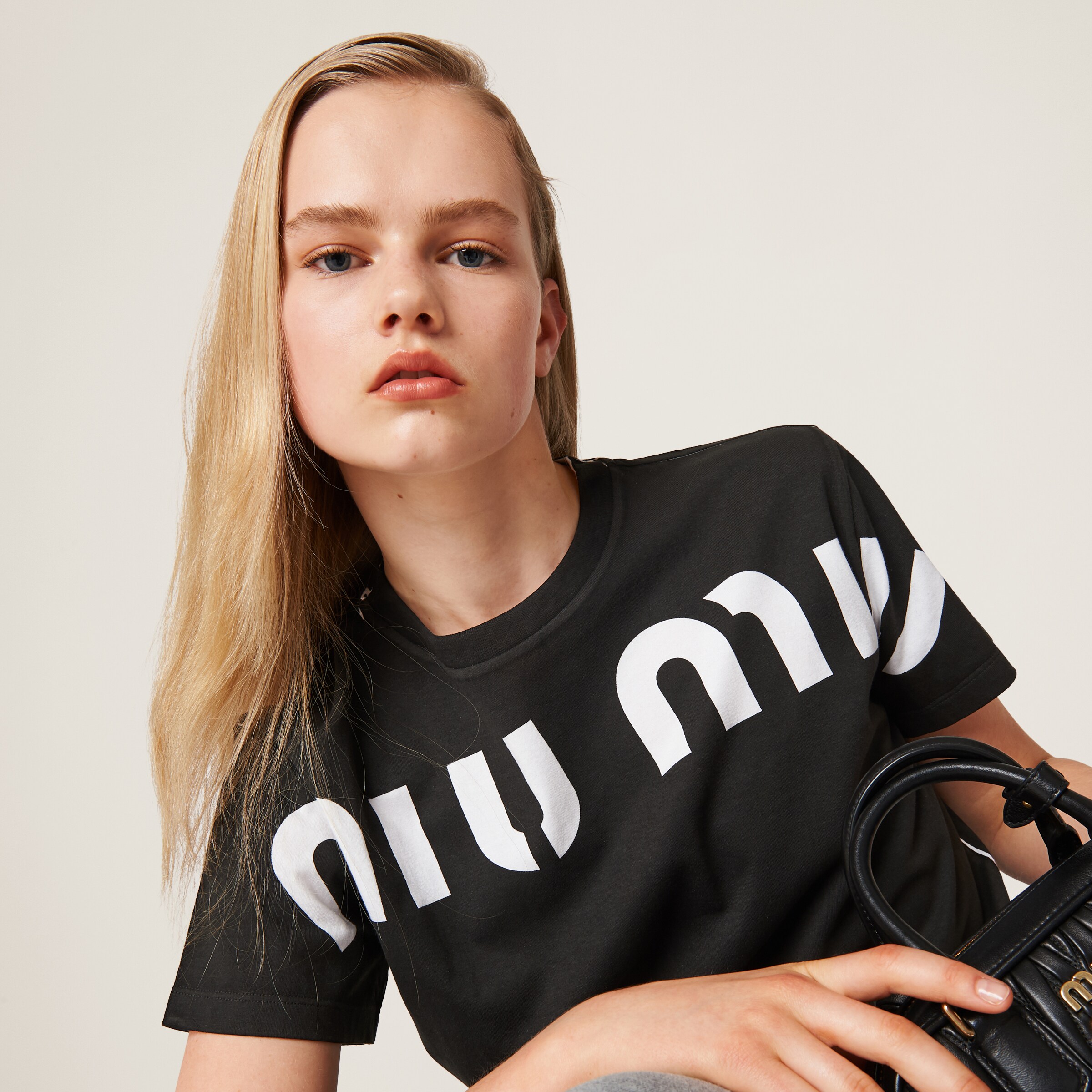 Black Printed Cotton T shirt Miu Miu black-printed-cotton-t-shirt-miu-miu
