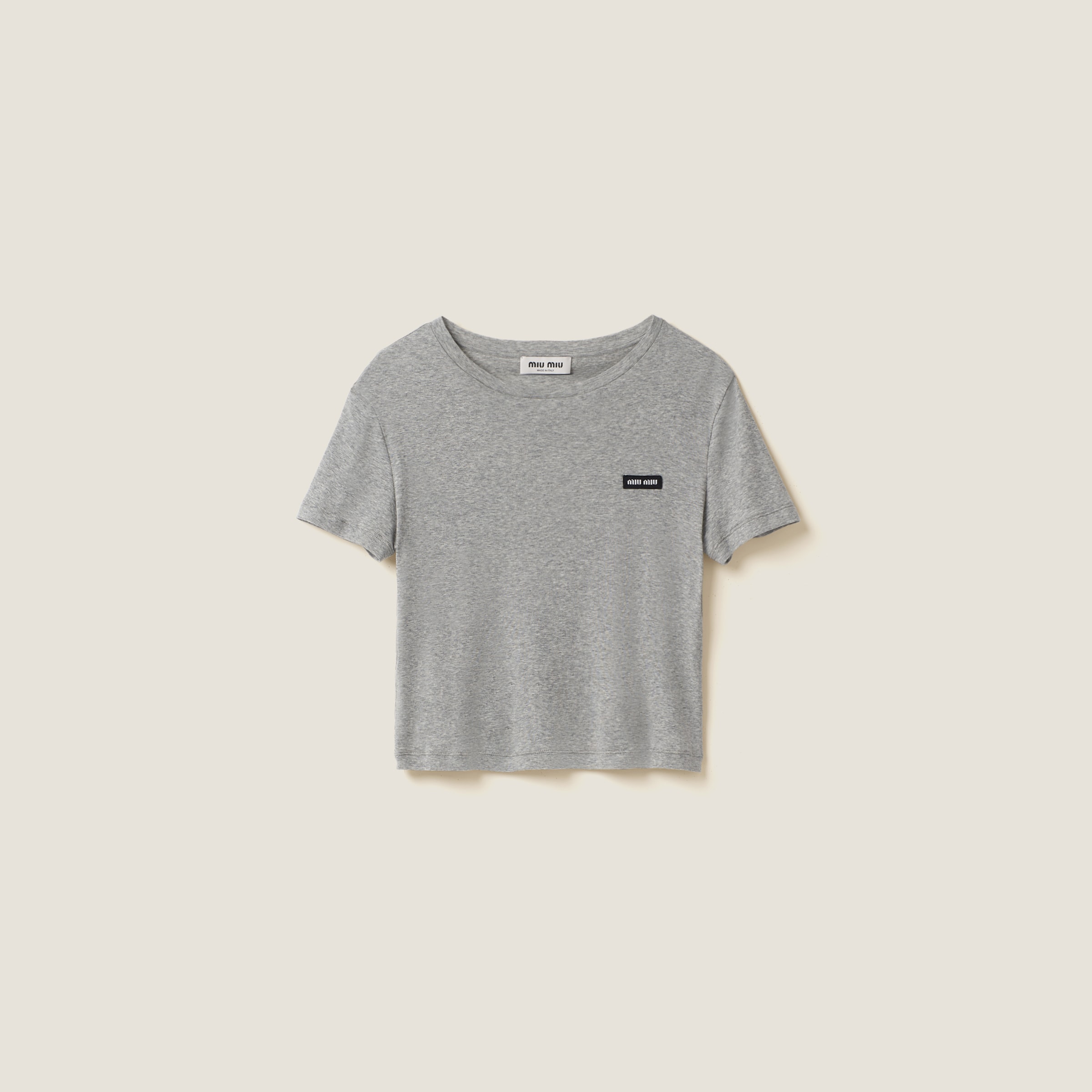 Miu Miu Ribbed Jersey T-shirt In Grey