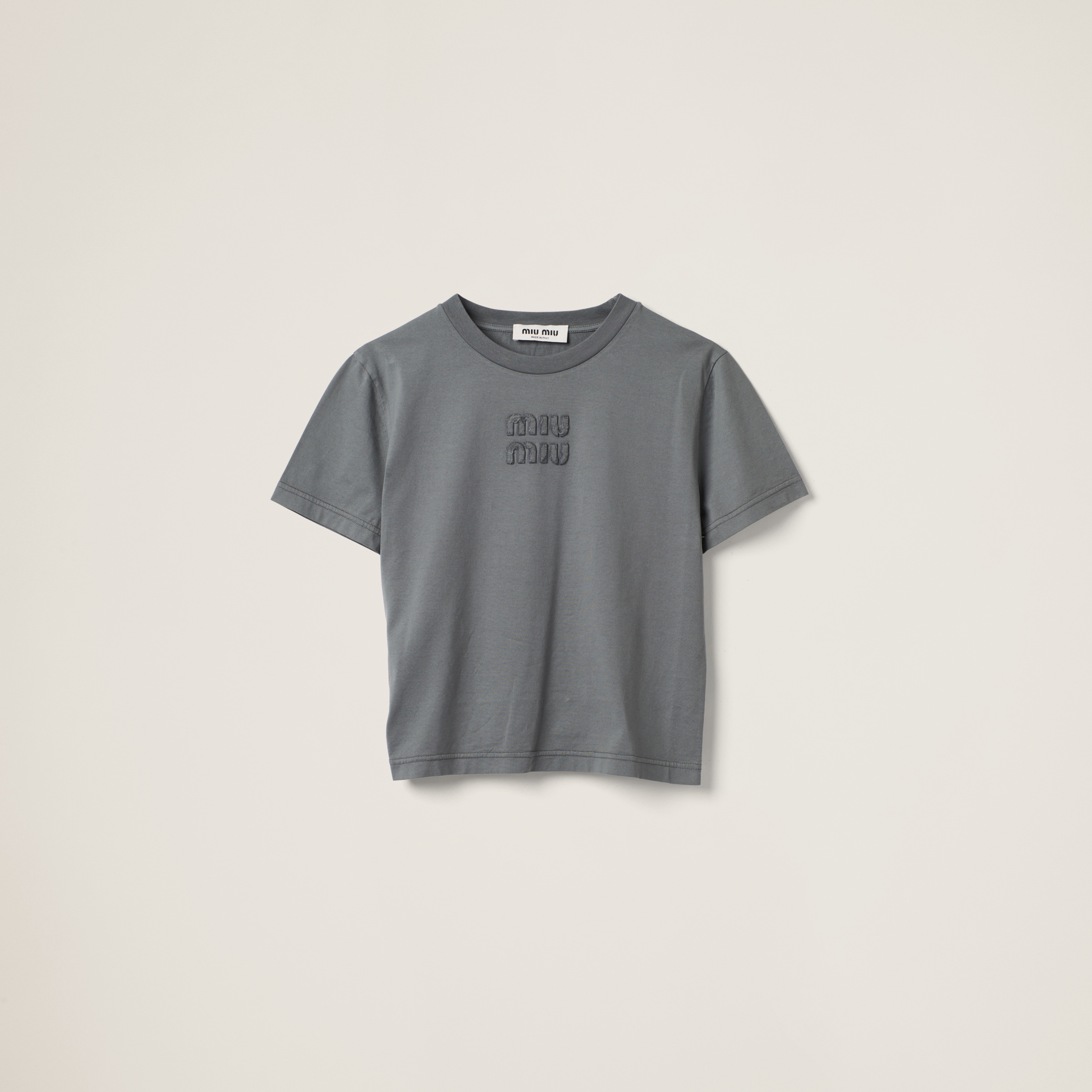 入荷nowオンラインストア T-shirt Jersey Garment-dyed Gray Iron With Logo Embroidered トップス