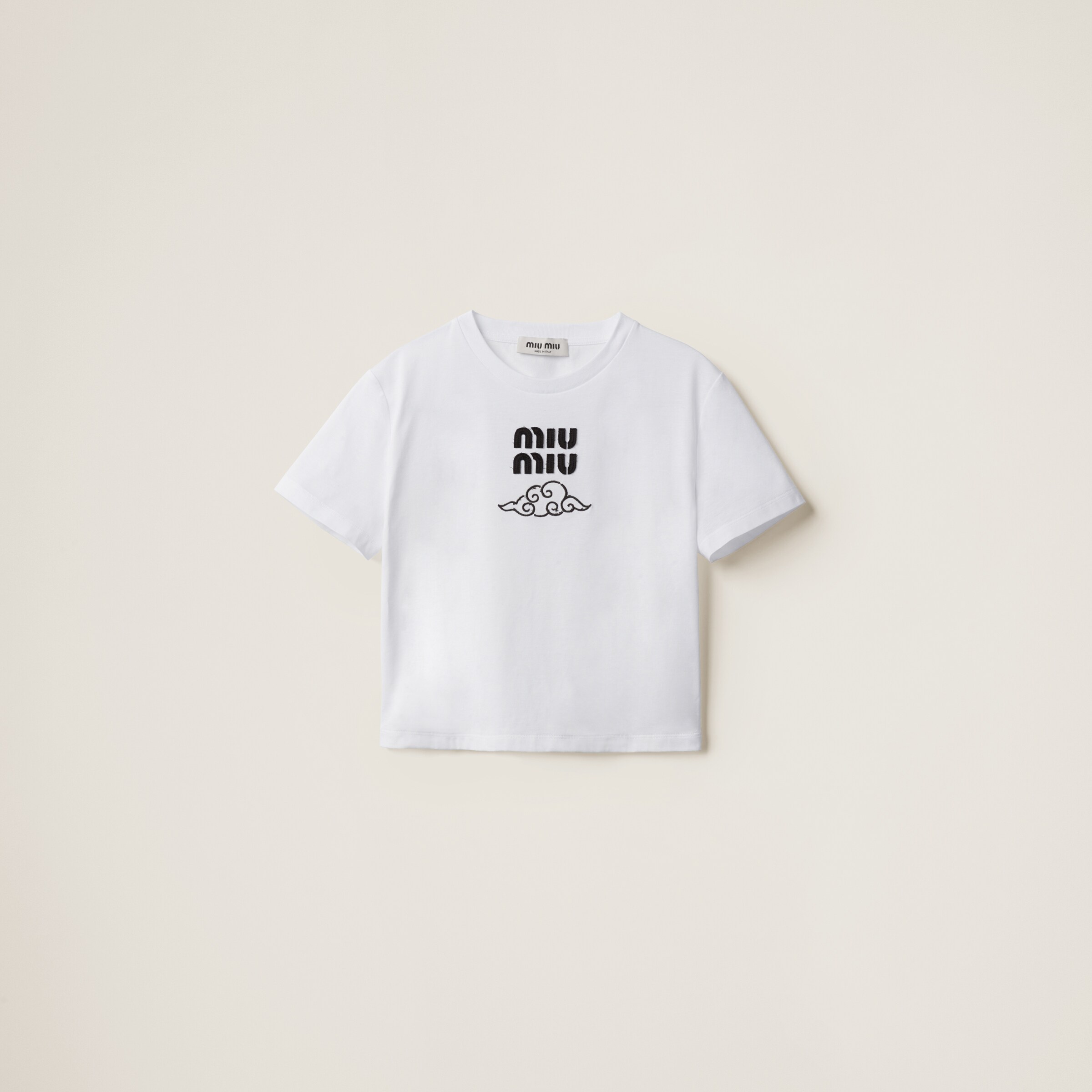 Miu Miu Logo-embroidered Cotton T-shirt In F0009 Bianco