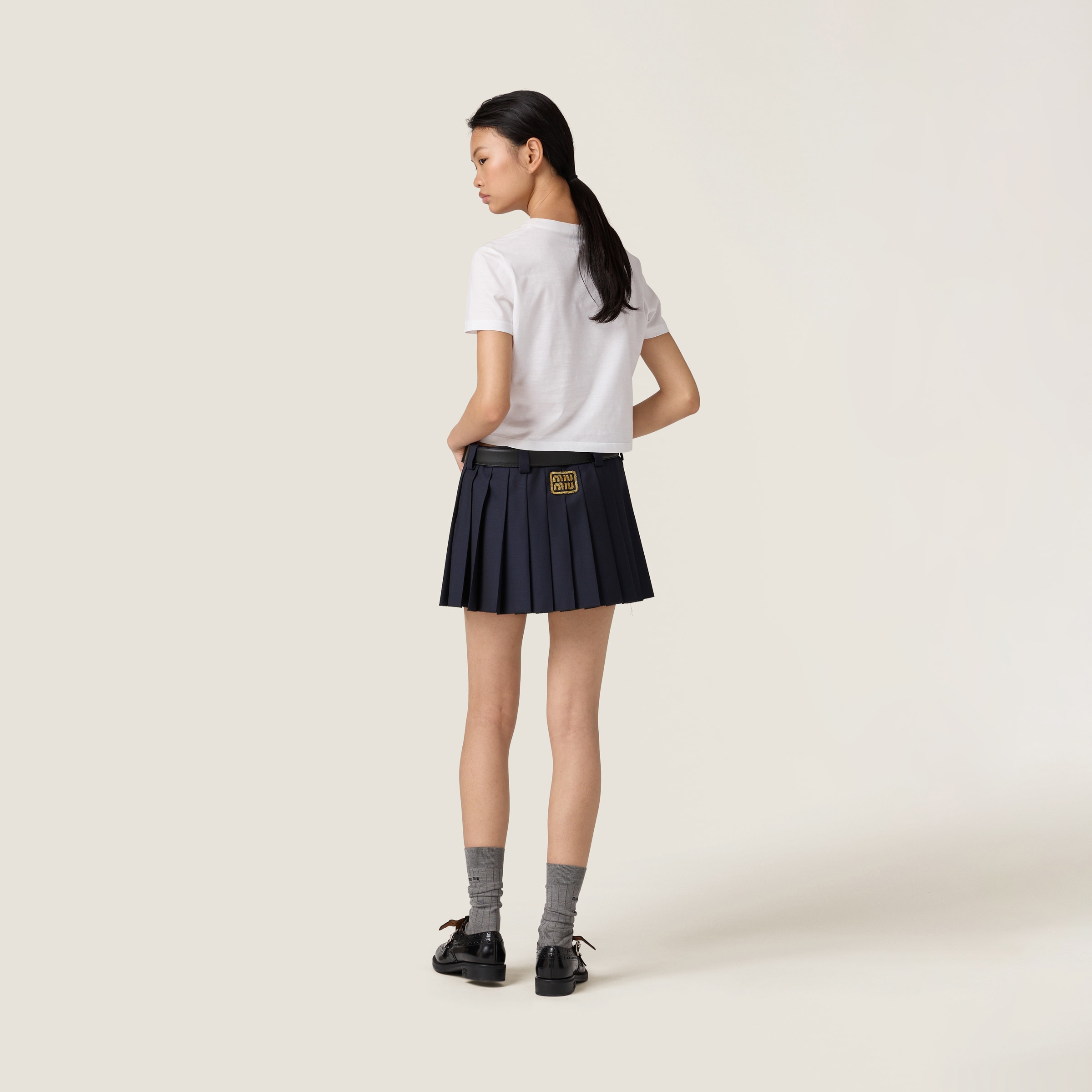 Miu Miu Womens Avorio Logo-patch Ribbed Cotton-knit T-shirt In White