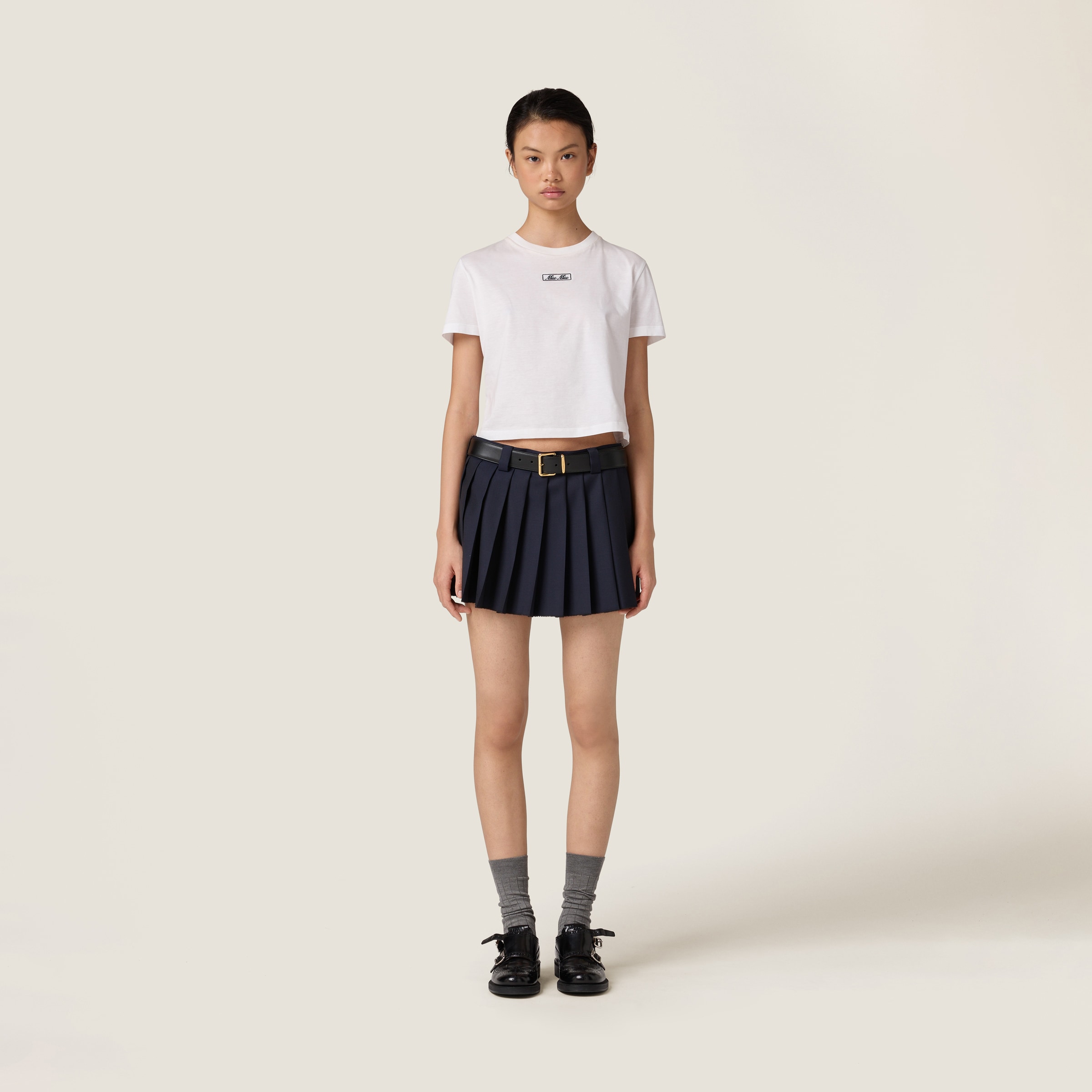 Miu Miu Womens Avorio Logo-patch Ribbed Cotton-knit T-shirt In White