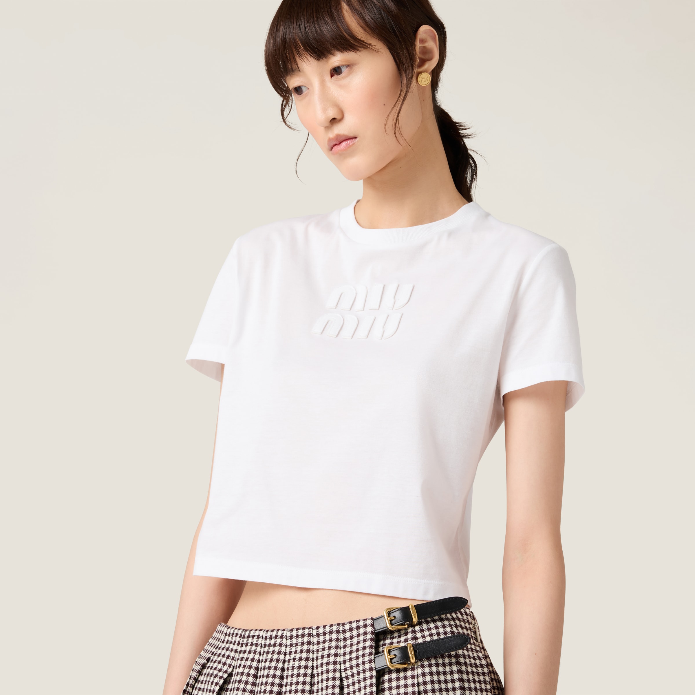 White Cotton Jersey T-shirt | Miu Miu