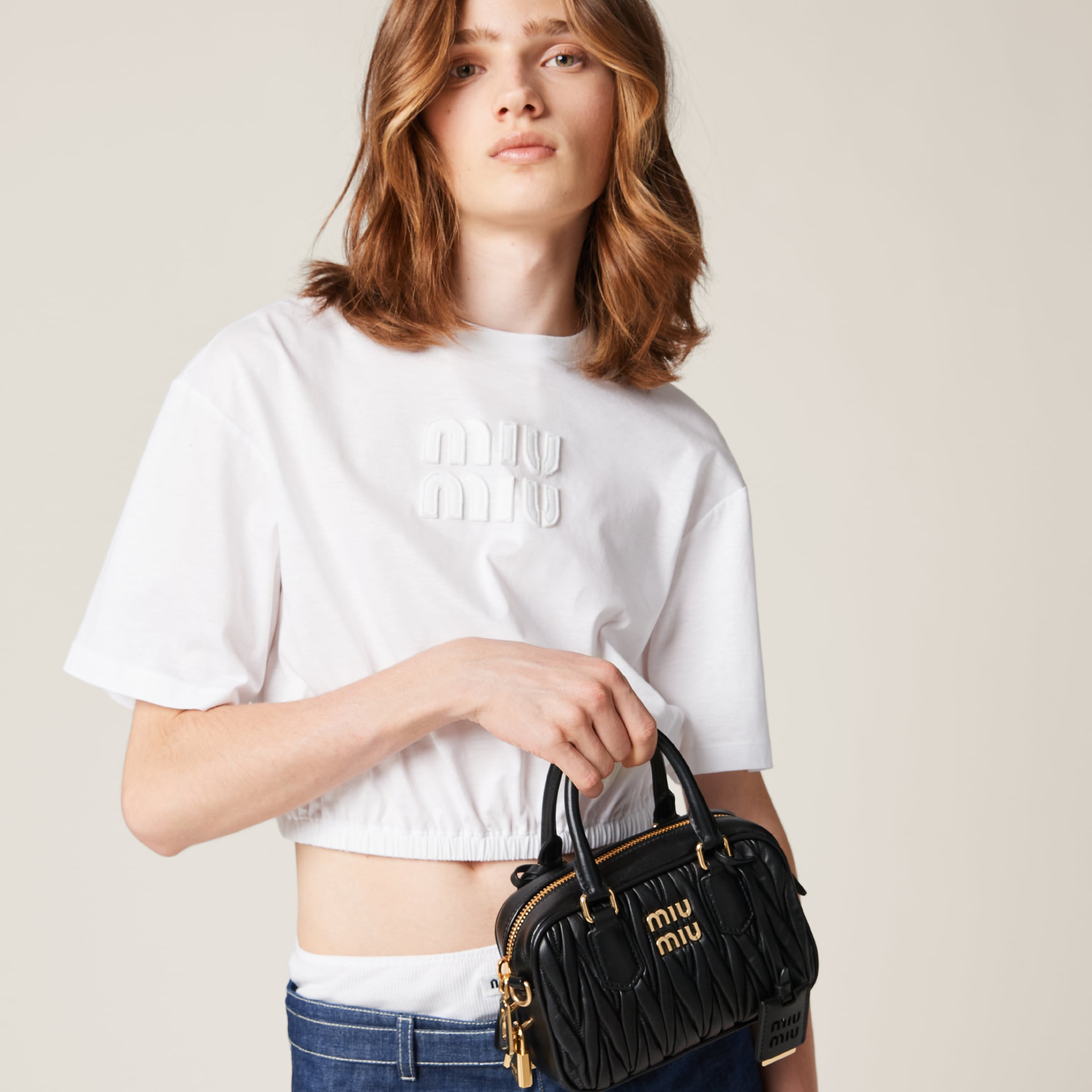 ホワイト エンブロイダリー コットンジャージー Tシャツ | Miu Miu