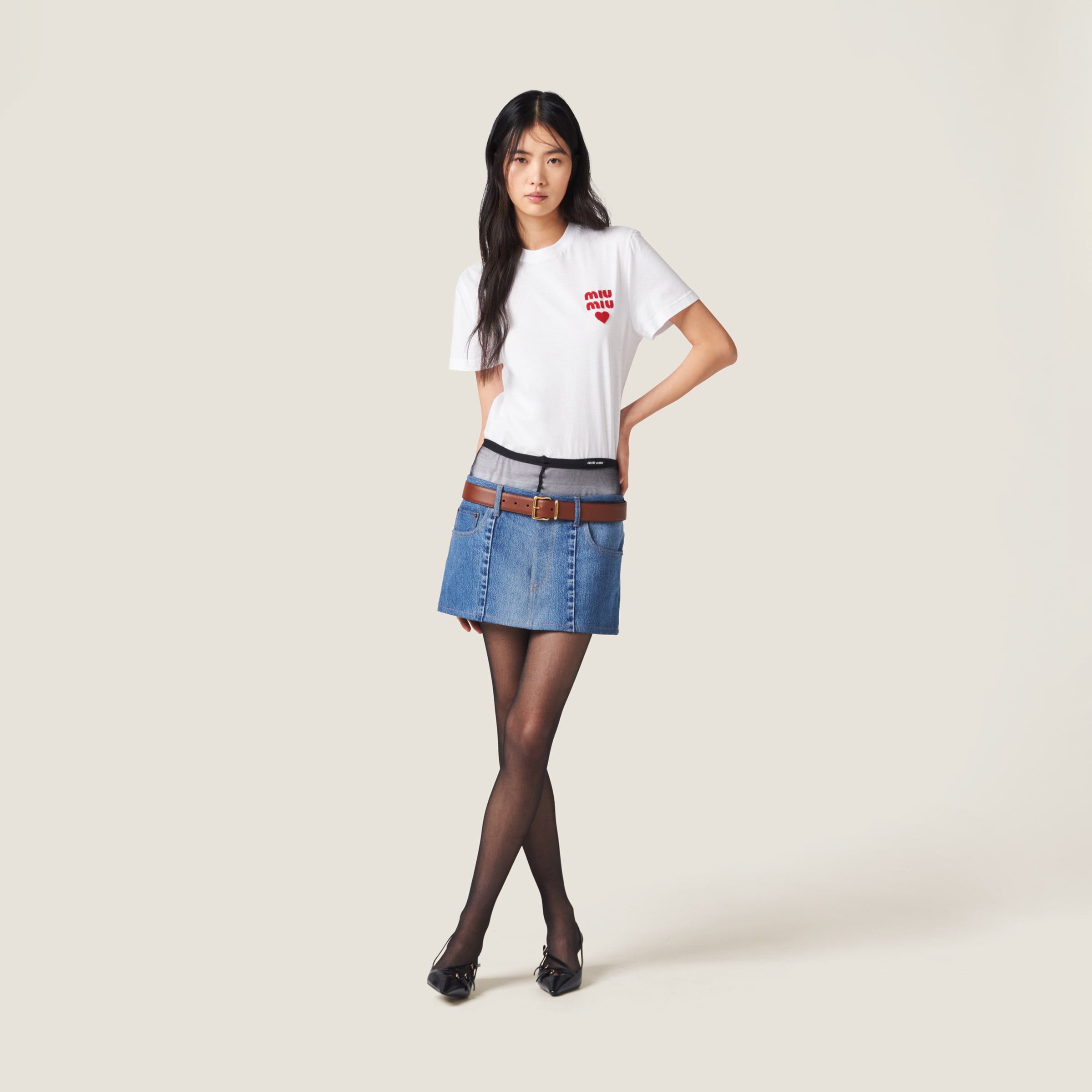 White Cotton Jersey T-shirt | Miu Miu