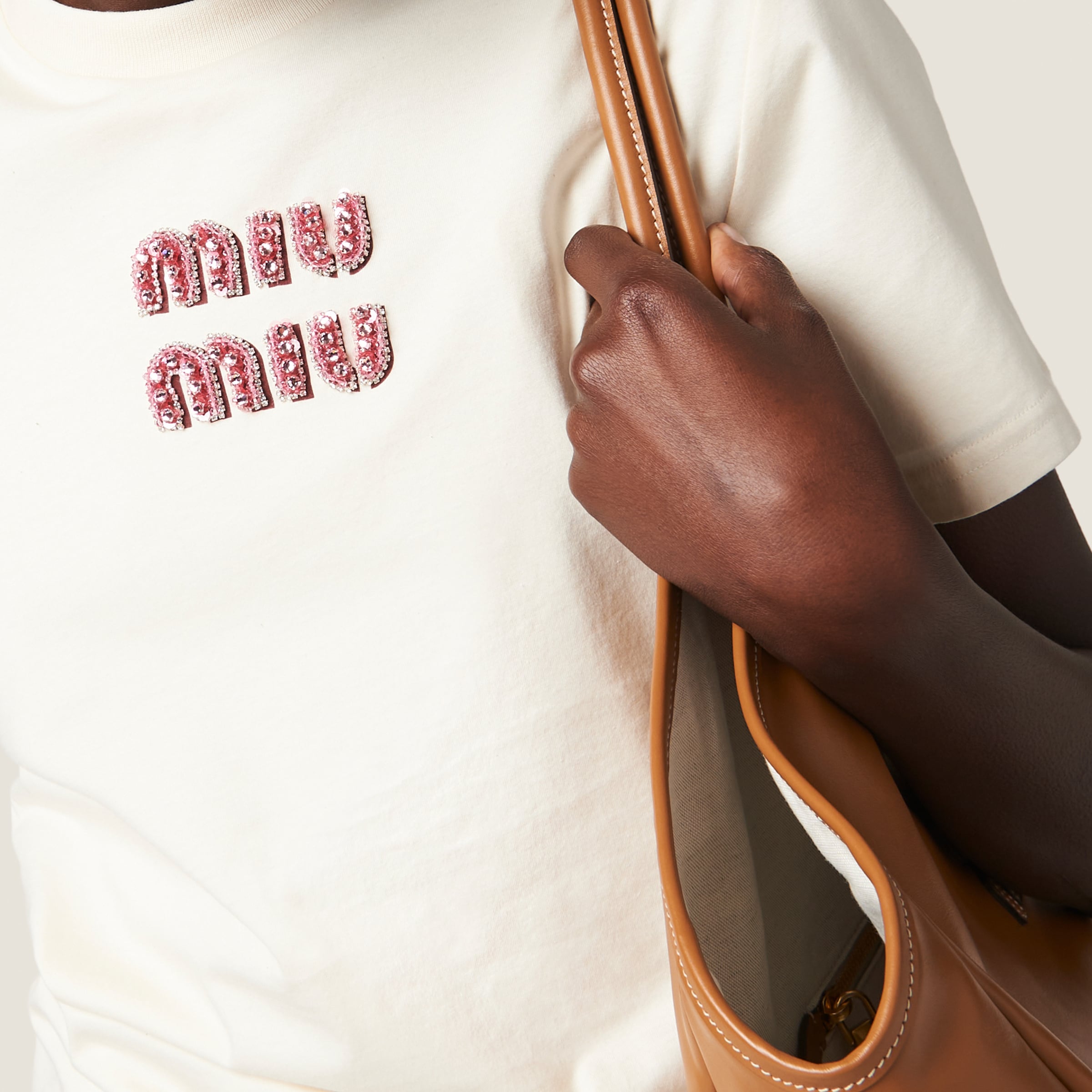 ベージュ/ピンク ジャージー Tシャツ | Miu Miu