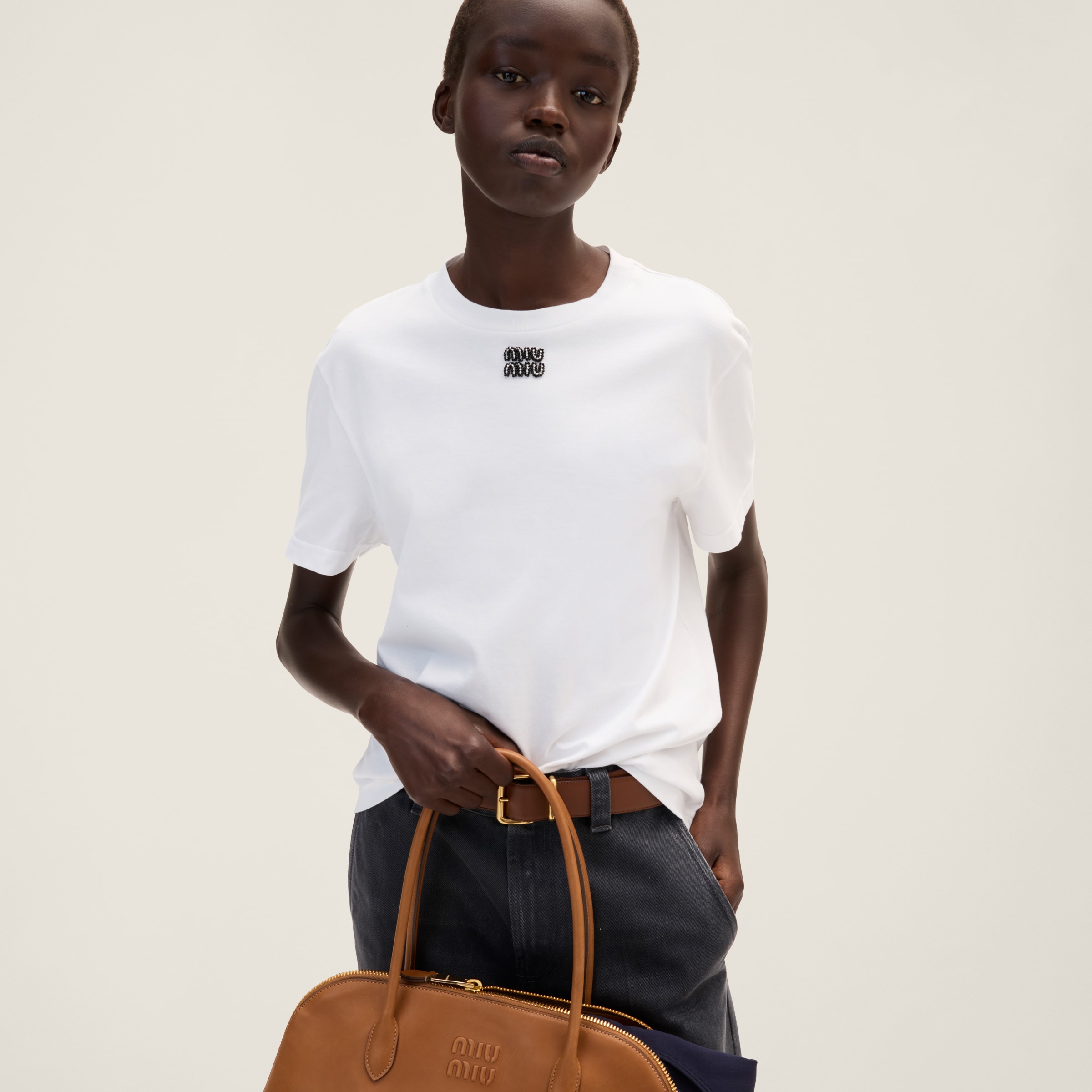 ホワイト コットンジャージー Tシャツ | Miu Miu
