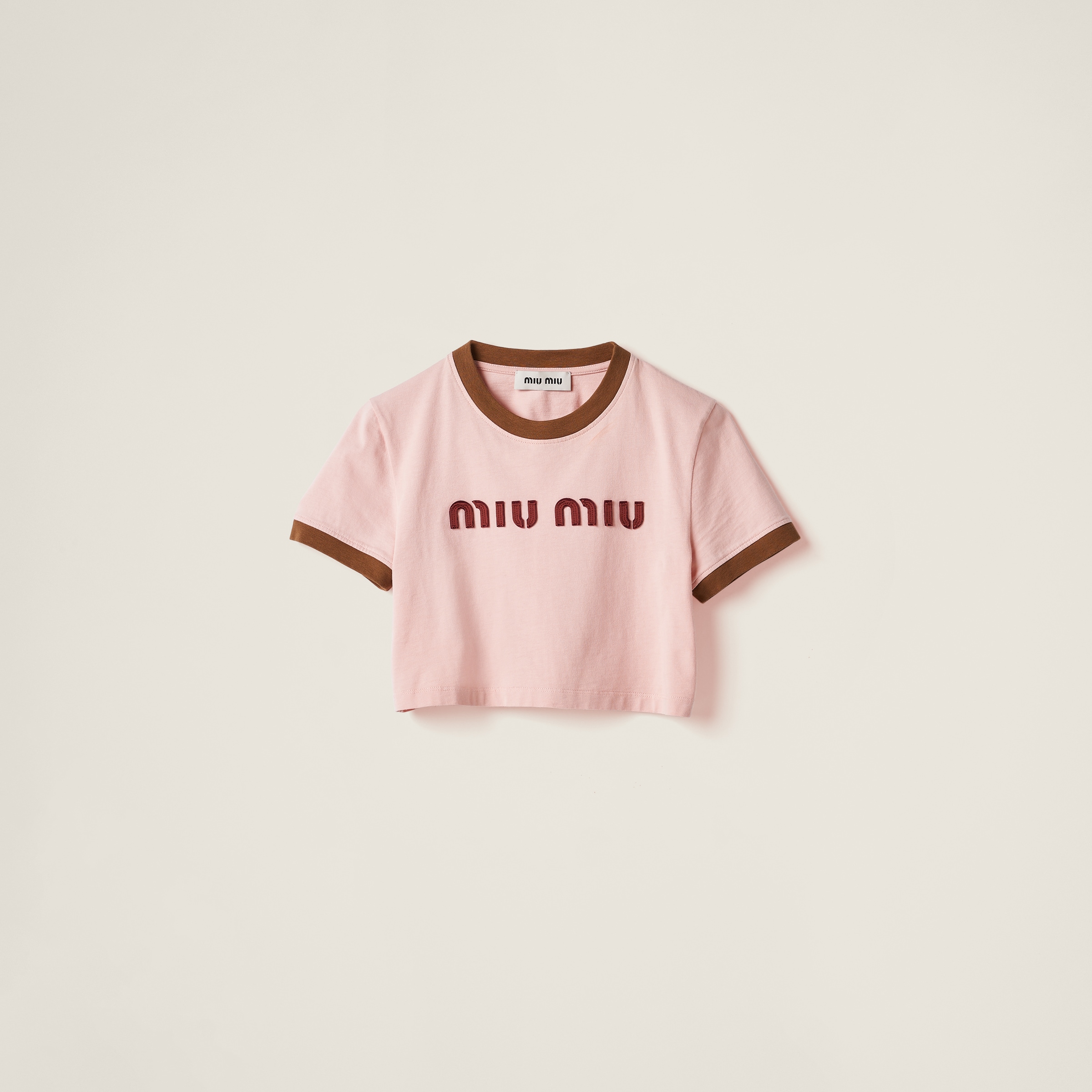 Miumiu Embroidered Cotton Jersey T-shirt In Alabaster Pink/military Green