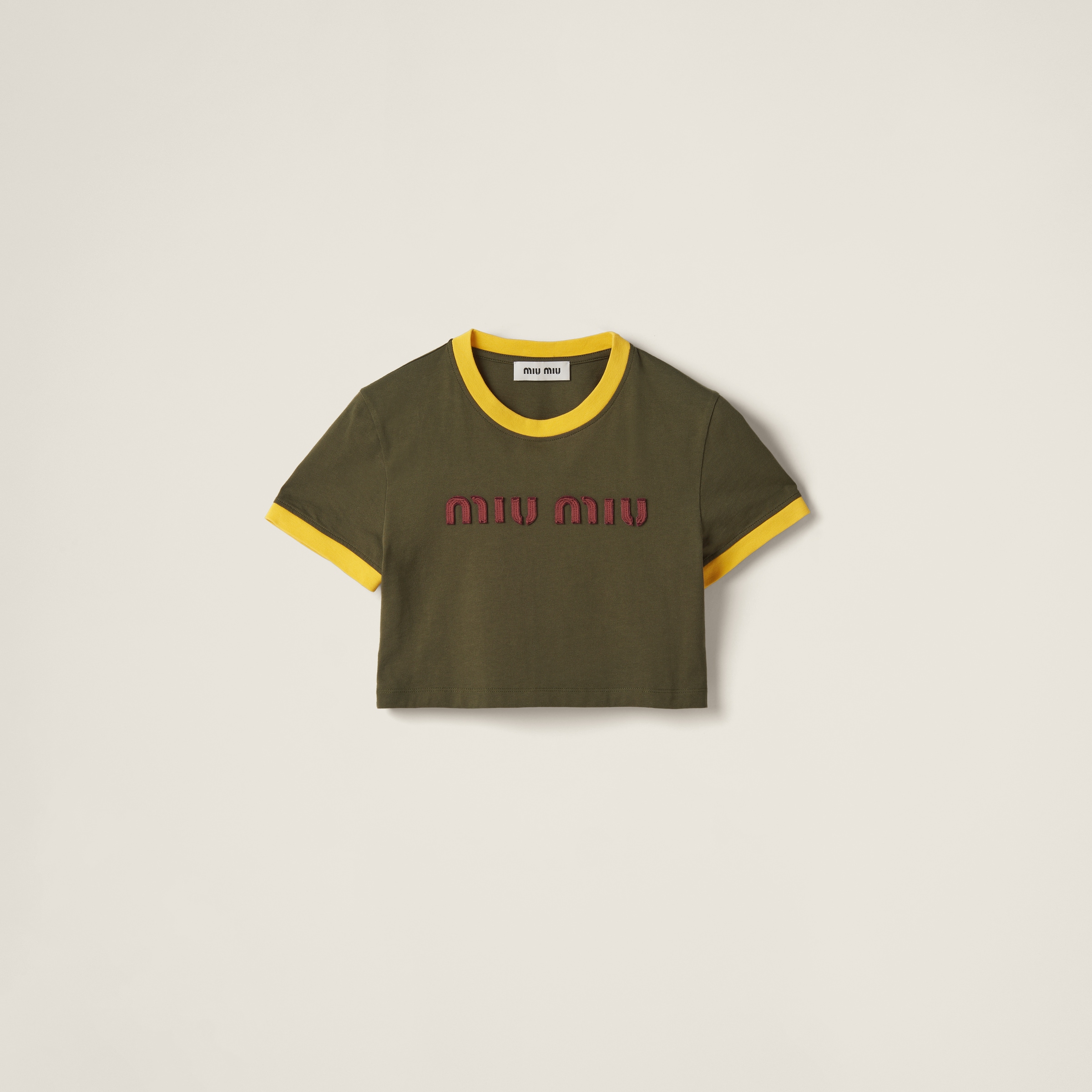 Miumiu Embroidered Cotton Jersey T-shirt In Camouflage/yellow