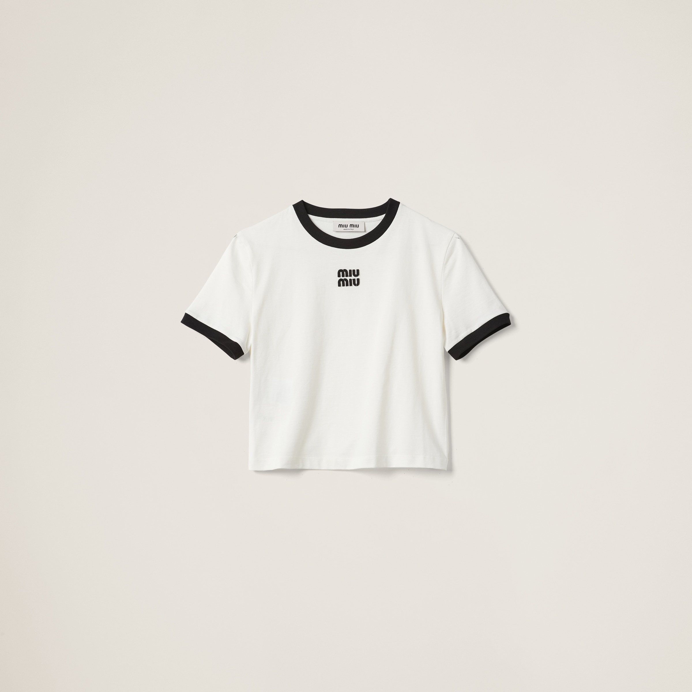 White Cotton Jersey T-shirt With Embroidered Logo | Miu Miu