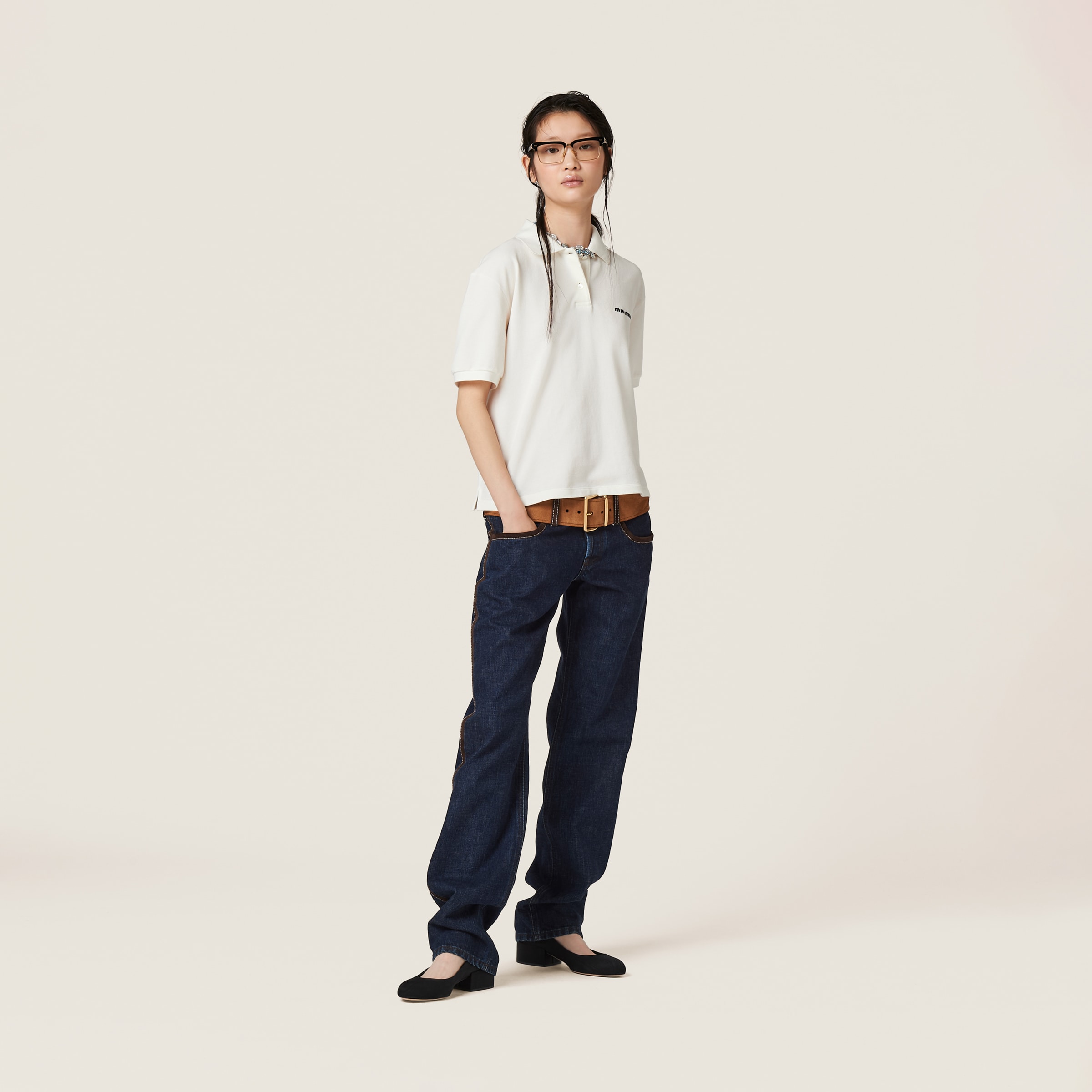 White Cotton Piqué Polo Shirt | Miu Miu