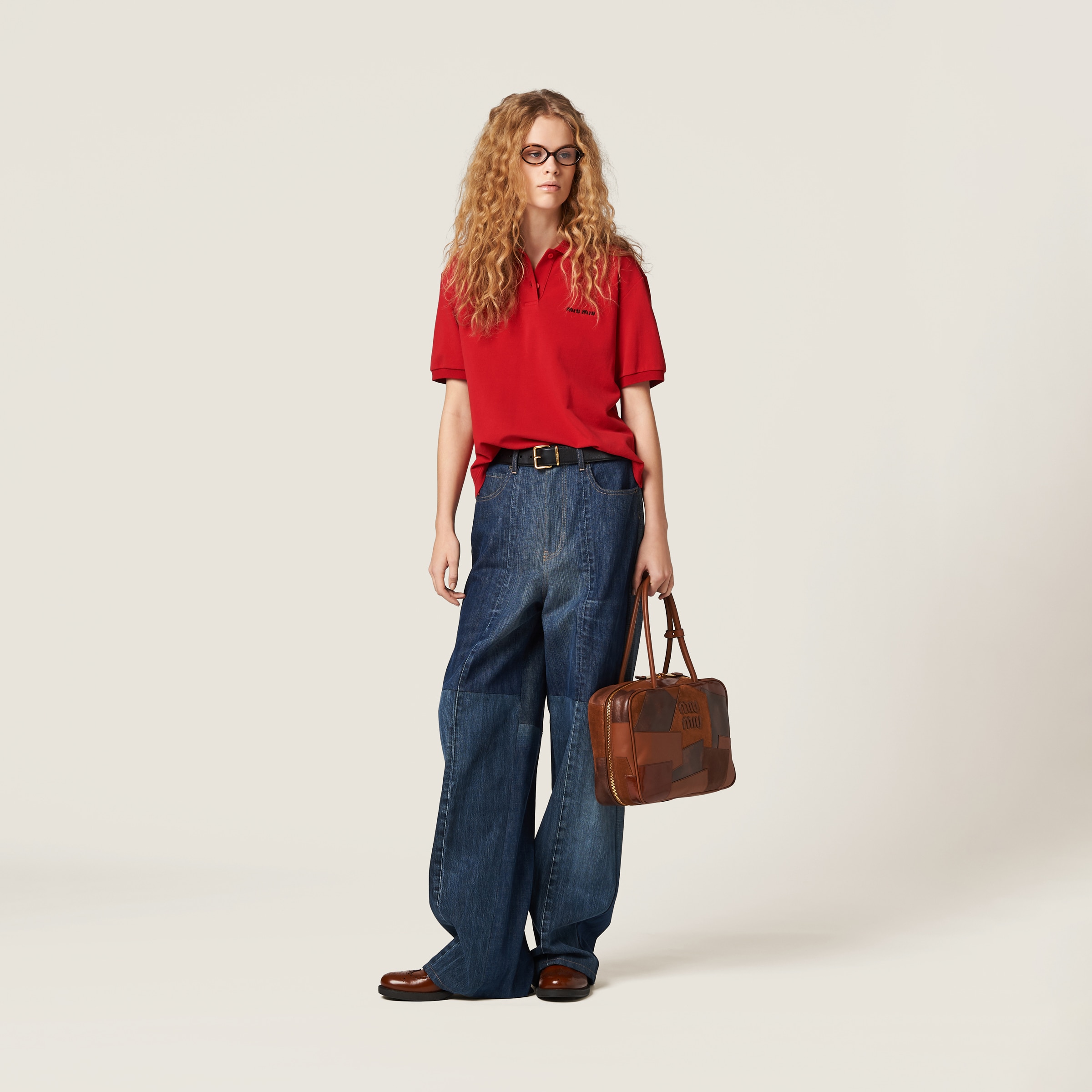 レッド コットンピケ ポロシャツ | Miu Miu